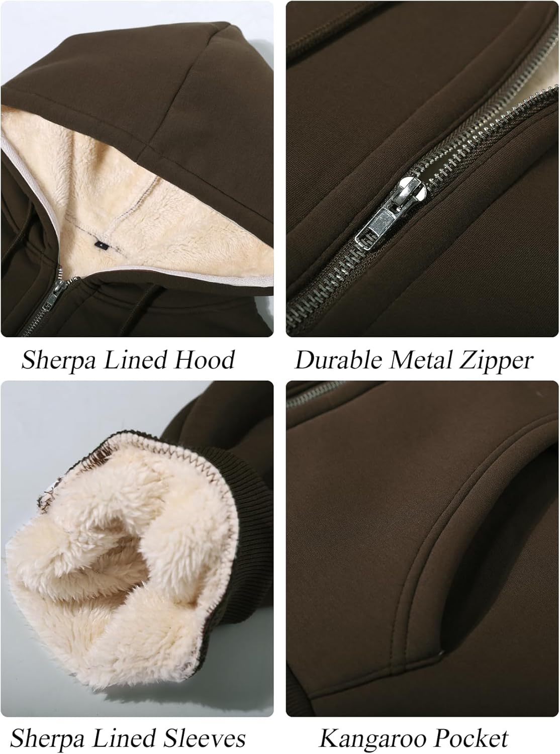Flygo Men's Sherpa Hoodie Jacket Fleece Lined Zip Up Warm Hoodies Sweatshirt Winter Zipper Sweater Hooded Coat - Image 4