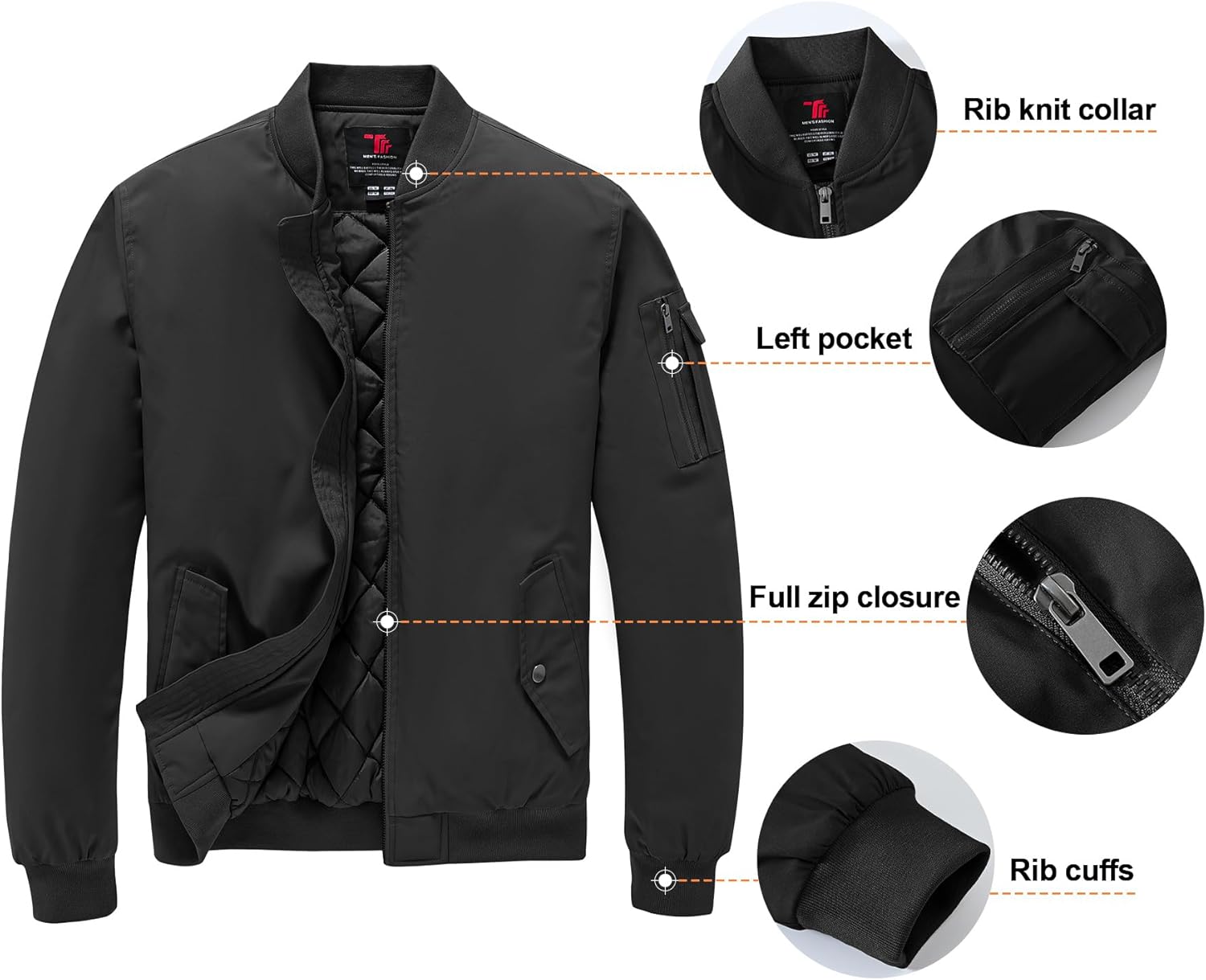 Gopune Men's Windproof Bomber Jacket Warm Water Resistant Windbreaker Winter Outwear Quilted Jackets Coats - Image 5