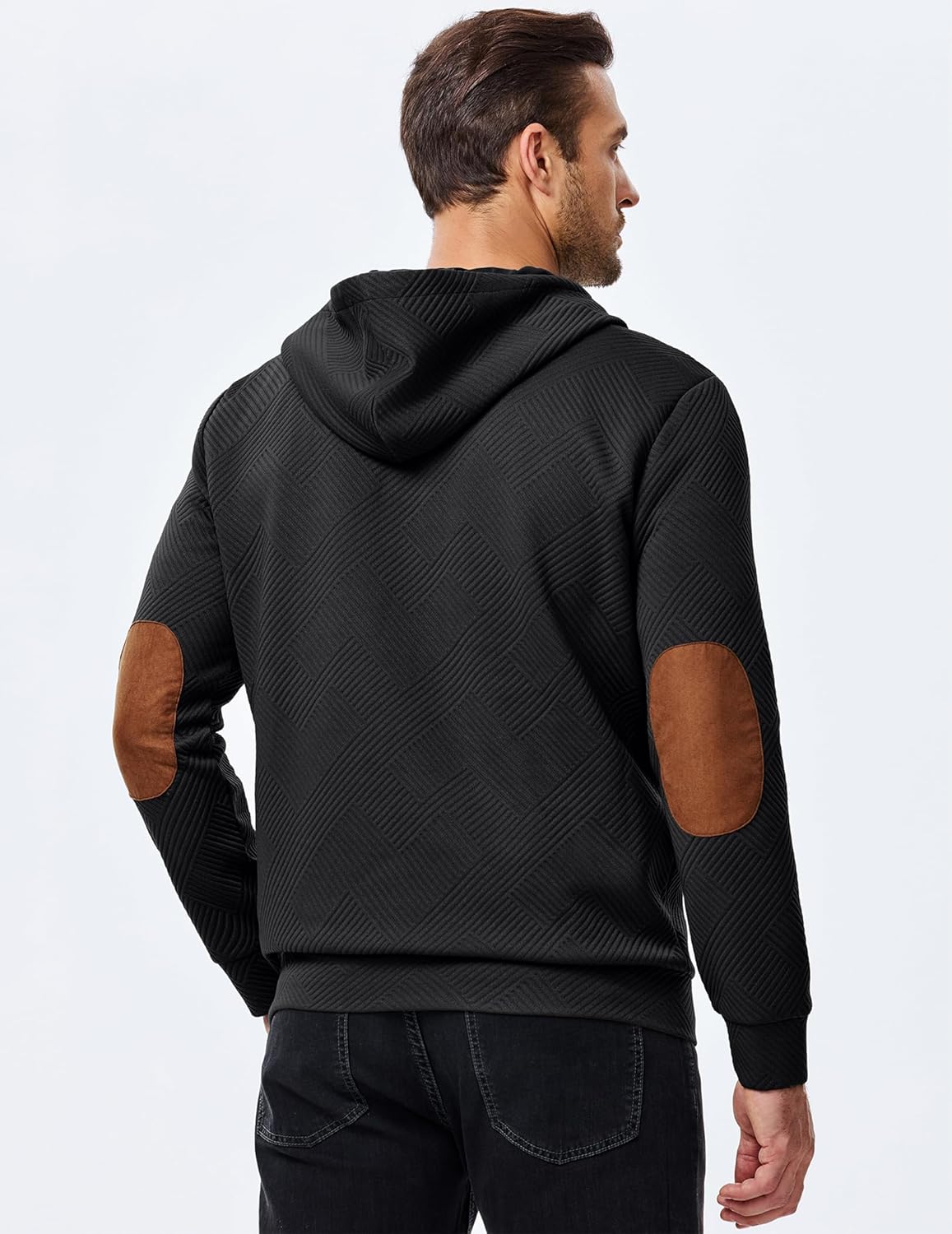 JMIERR Mens Hoodies Fall Casual Cotton Textured Long Sleeve Half Button Pullover Hooded Sweatshirts - Image 3