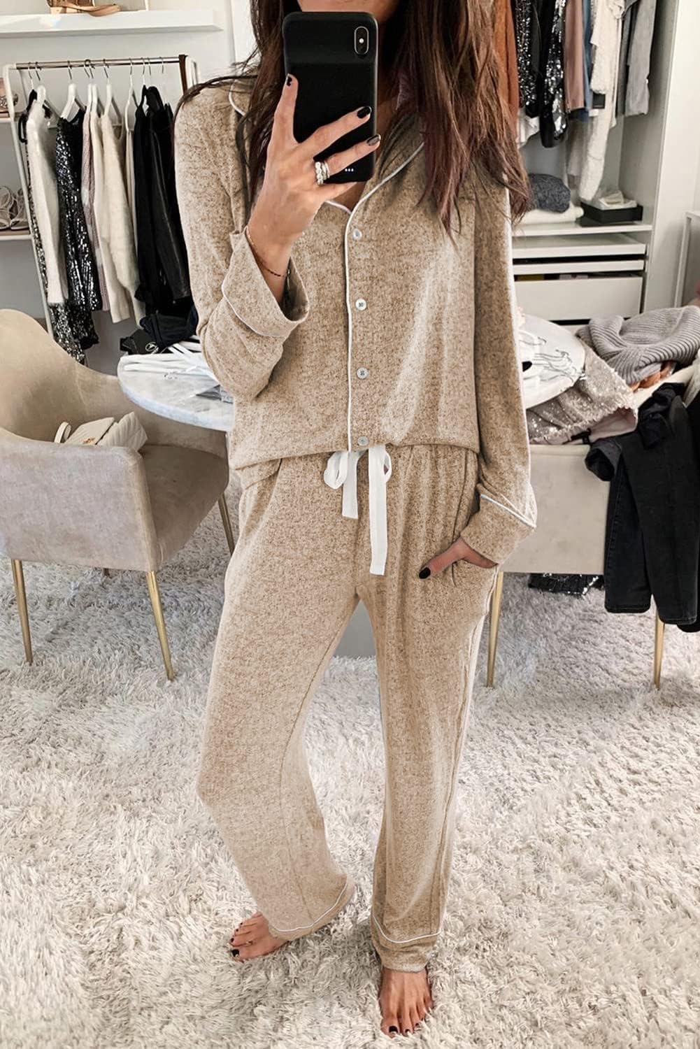 Aamikast Women's Pajama Sets Long Sleeve Button Down Sleepwear Nightwear Soft Pjs Lounge Sets - Image 2