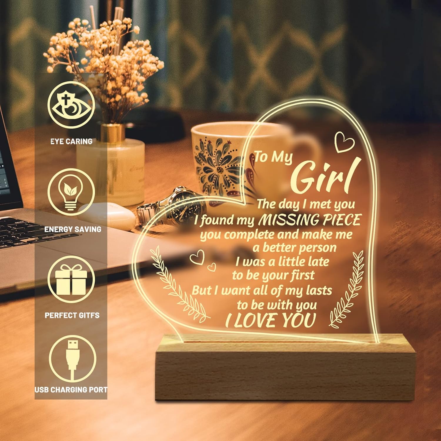 Romantic Gifts for Girlfriend, to My Girlfriend Engraved Night Light, I Love You Gifts for Her, Cute Girlfriends Anniversary Birthday Gifts for Her from Boyfriends - Image 5