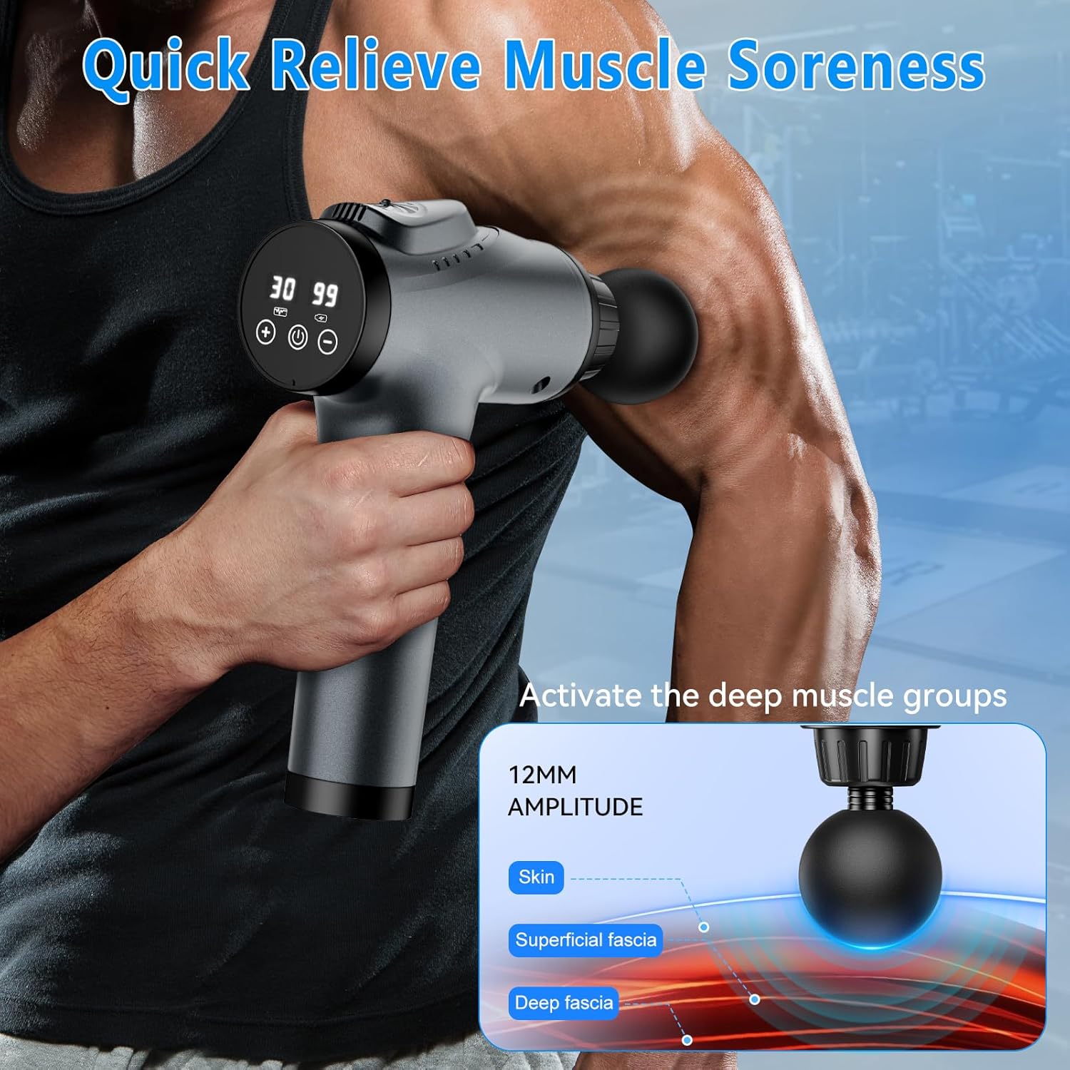 Massage Gun, Muscle Massage Gun for Athletes Handheld Electric Deep Tissue Back Massager, Percussion Massage Device for Pain Relief with 30 Speed Levels 9 Heads pcs - Image 6