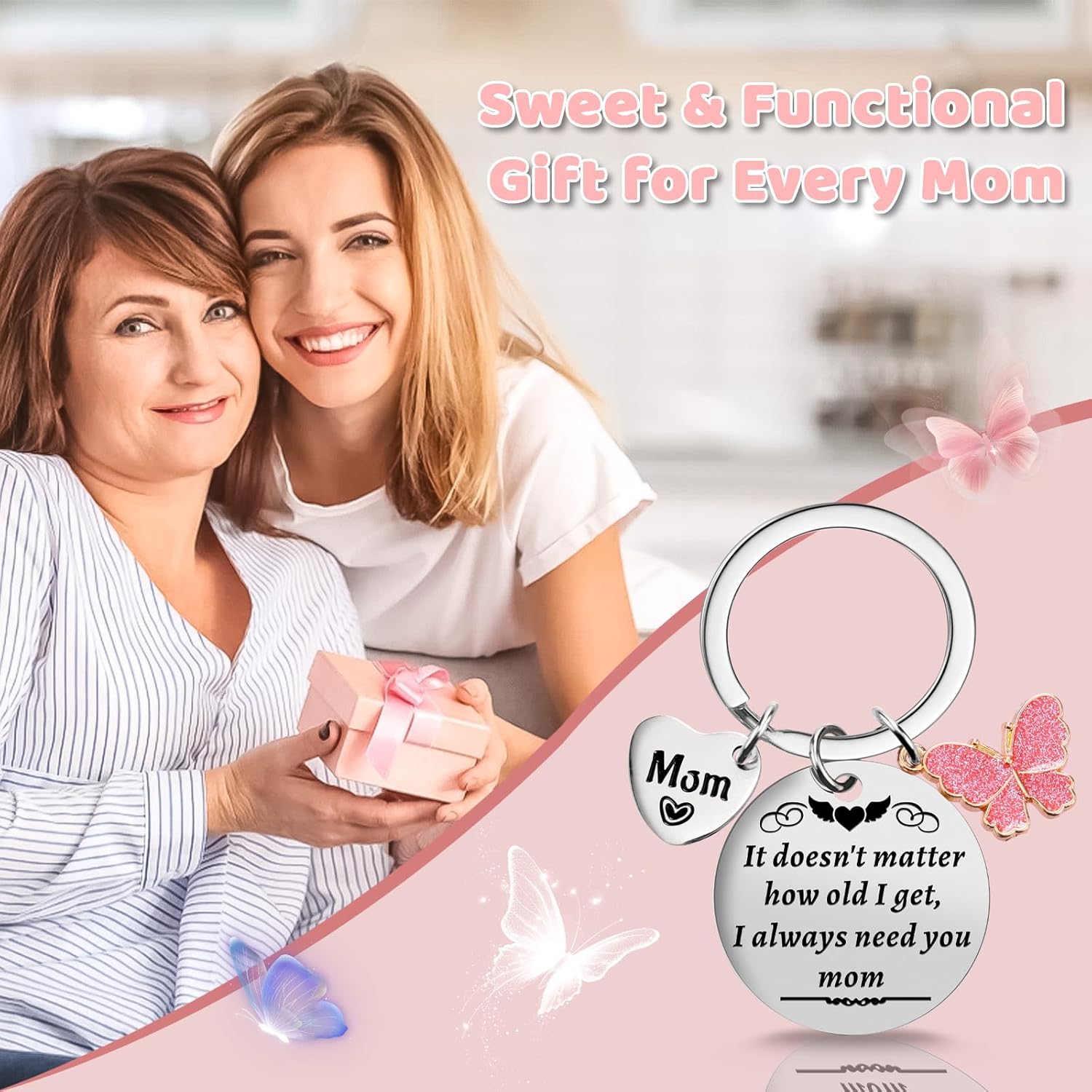 Christmas Small Gifts for Mom from Daughter Son,Funny Birthday Mom Gifts for Wife from Husband, Stocking Stuffers Secret Santa Gift Ideas Keychain for Cool Mother Mama Grandma Women Her