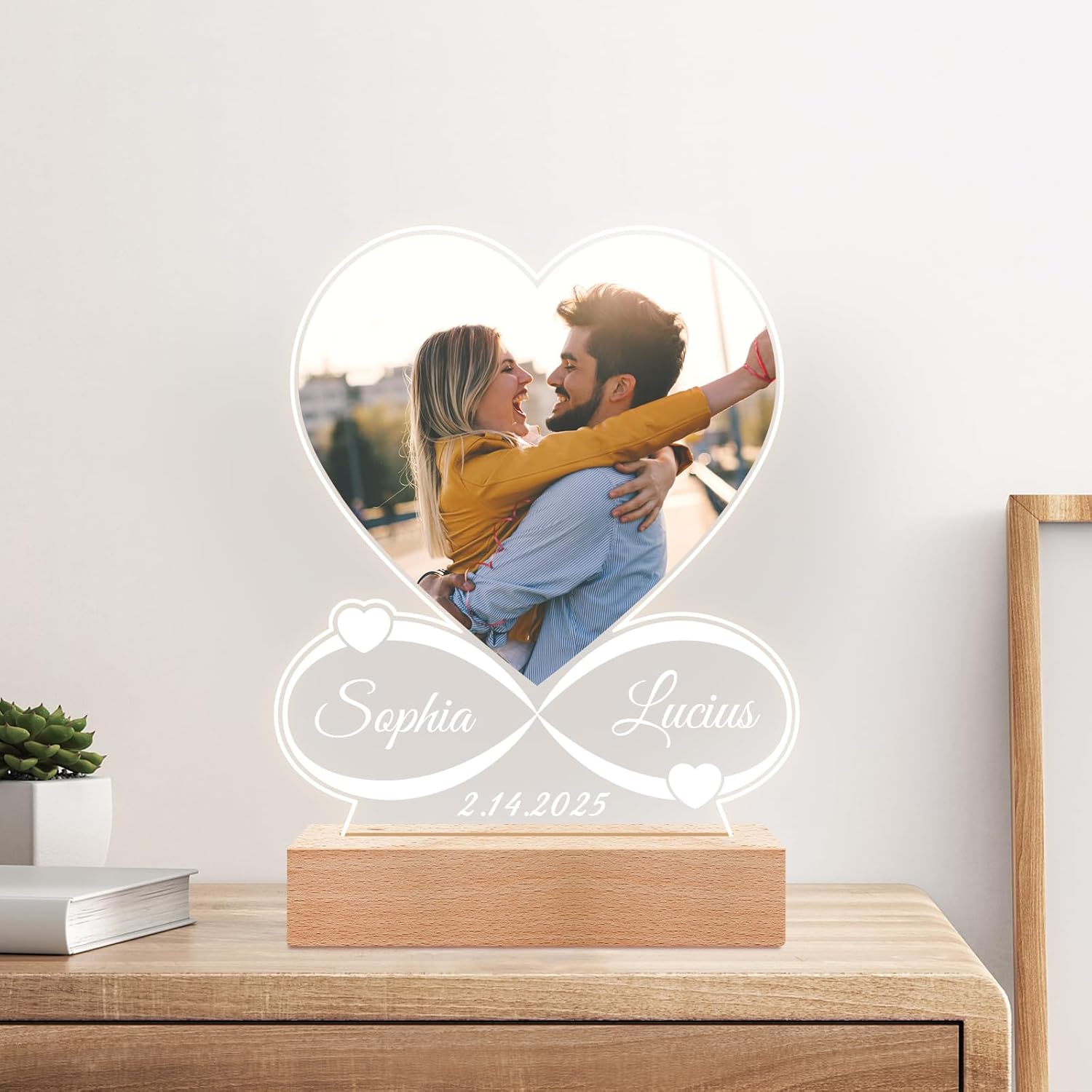 Custom Picture Frames with Photo, Personalized Photo Frame with Night Light, Customized Picture Frame, Christmas Anniversary Birthday Couple Gifts for Women Men Her Him Girlfriend Boyfriend Mom Dad - Image 5