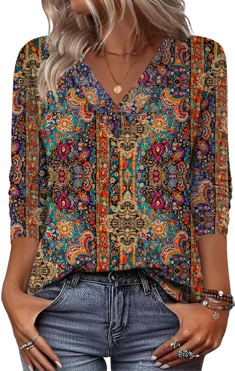 Zeagoo Women Long Sleeve Tops Dressy Casual V Neck Tshirts Basics Tee 2025 Fall Trendy Clothes S-2XL