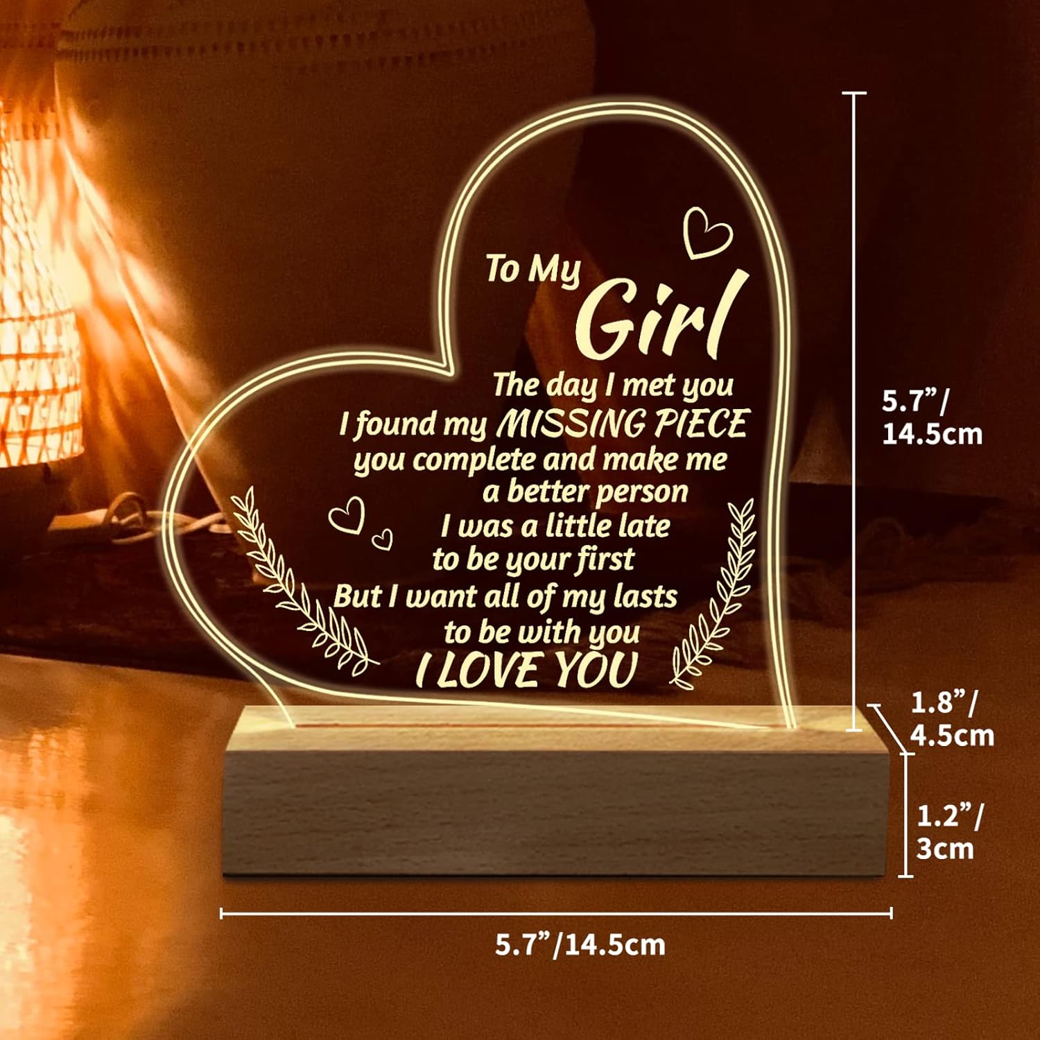 Romantic Gifts for Girlfriend, to My Girlfriend Engraved Night Light, I Love You Gifts for Her, Cute Girlfriends Anniversary Birthday Gifts for Her from Boyfriends - Image 4