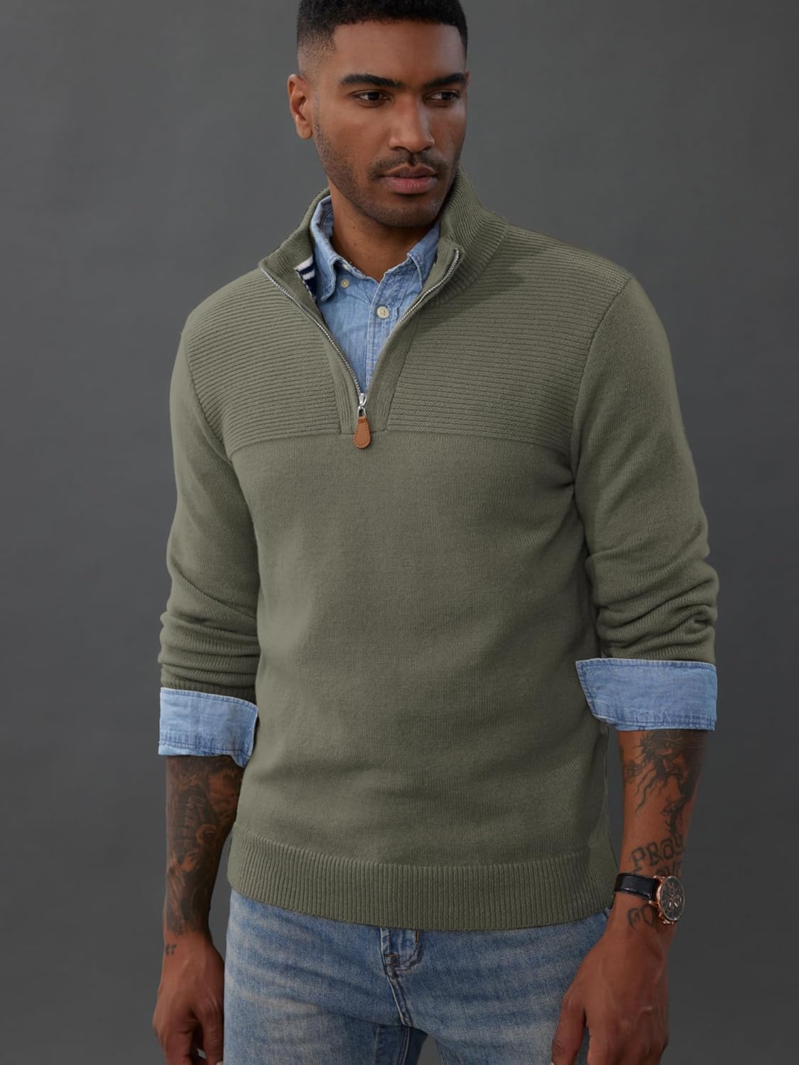 PJ PAUL JONES Men's Quarter Zip Sweater Slim Fit Casual Pullover Sweater Mock Neck Polo Sweaters - Image 3
