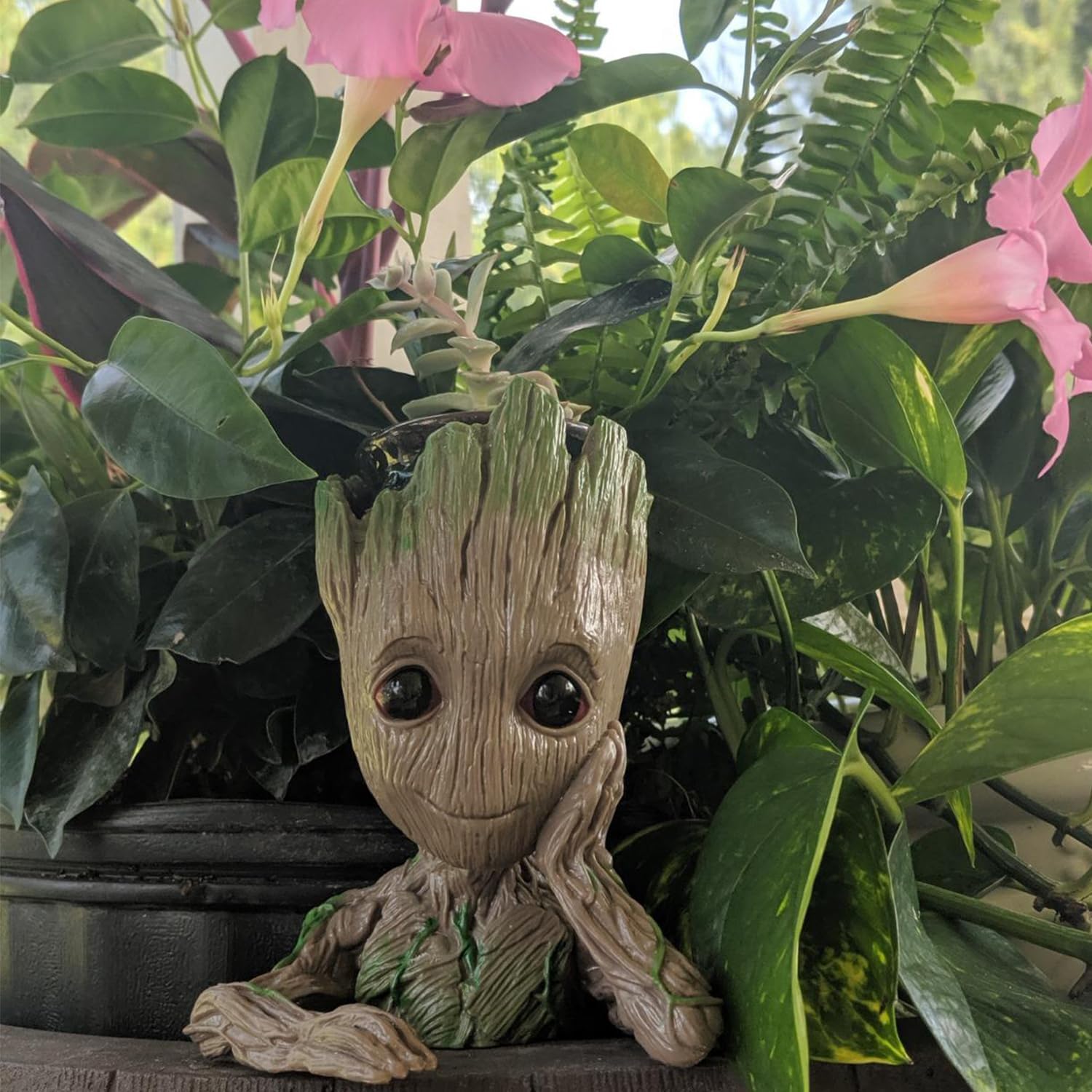 Baby Groot Pen Pot Tree Man Pens Holder or Flower Pot with Drainage Hole Perfect for a Tiny Succulents Plants 6" (Grayish Brown) - Image 7