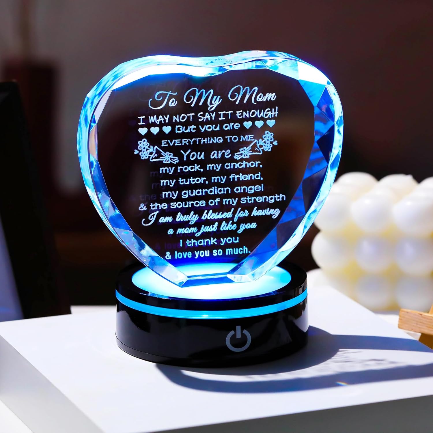 YWHL Gifts for Mom from Daughter Son Moms Mother's Day Birthday Gifts Crystal Unique to My Mom Heart Keepsakes Gift for Mother with Colorful LED Base - Image 5
