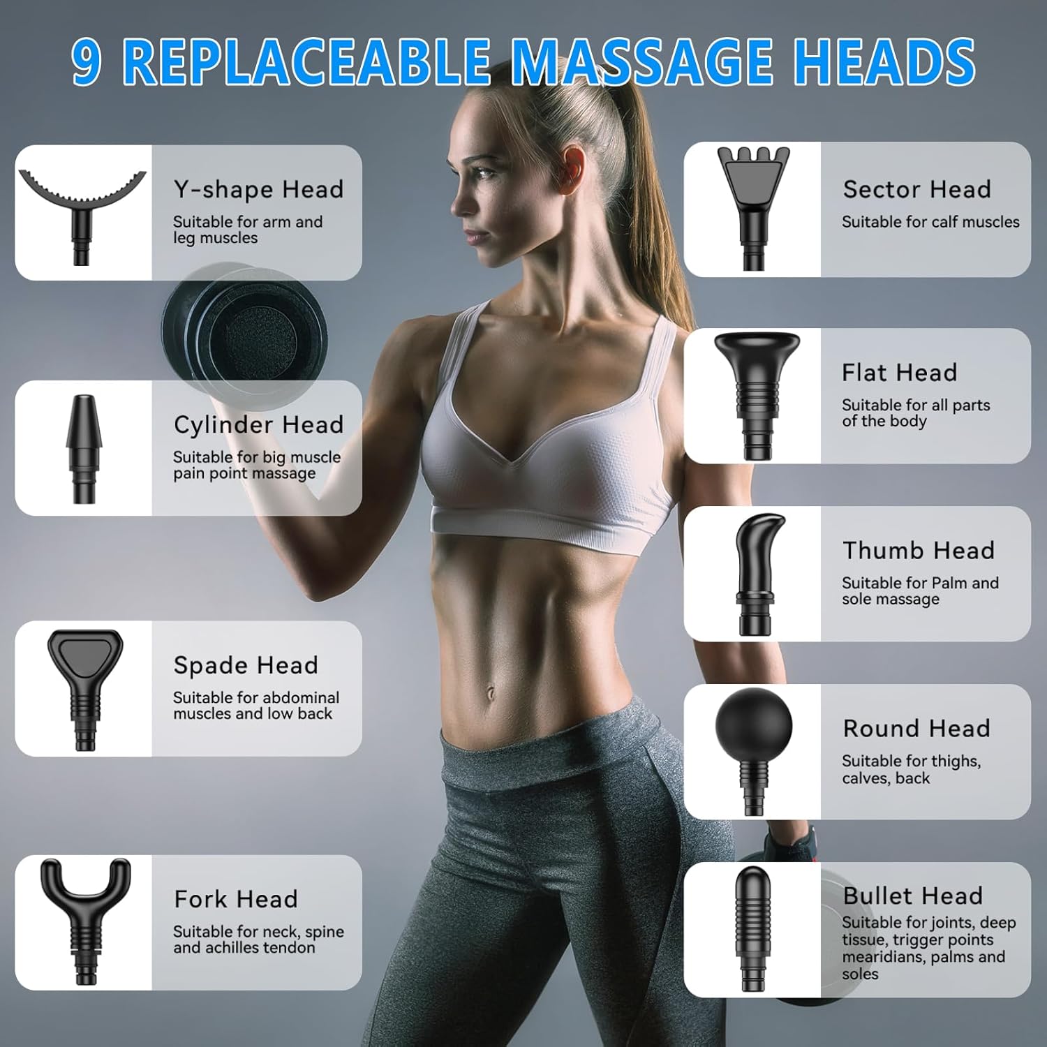 Massage Gun, Muscle Massage Gun for Athletes Handheld Electric Deep Tissue Back Massager, Percussion Massage Device for Pain Relief with 30 Speed Levels 9 Heads pcs - Image 5
