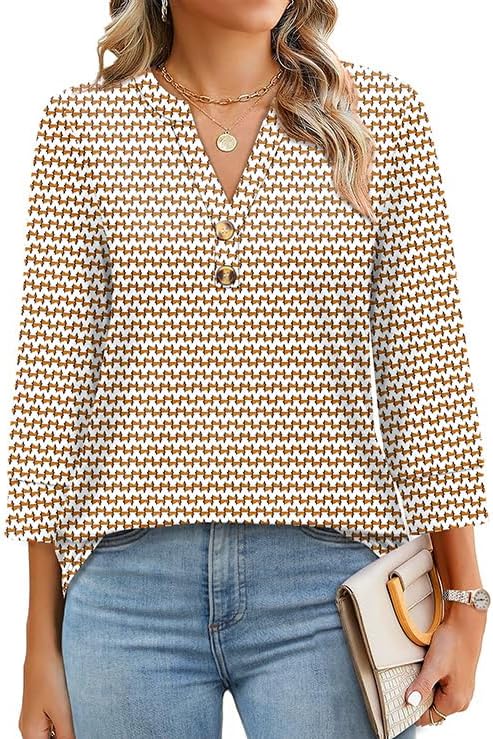 OFEEFAN Womens Tops 3/4 Sleeve Henley Shirts for Women Fall Fashion 2025 School Outfits for Teachers - Image 3
