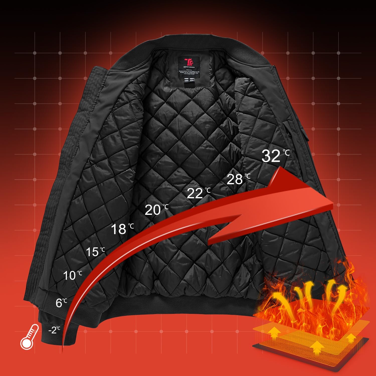 Gopune Men's Windproof Bomber Jacket Warm Water Resistant Windbreaker Winter Outwear Quilted Jackets Coats - Image 3