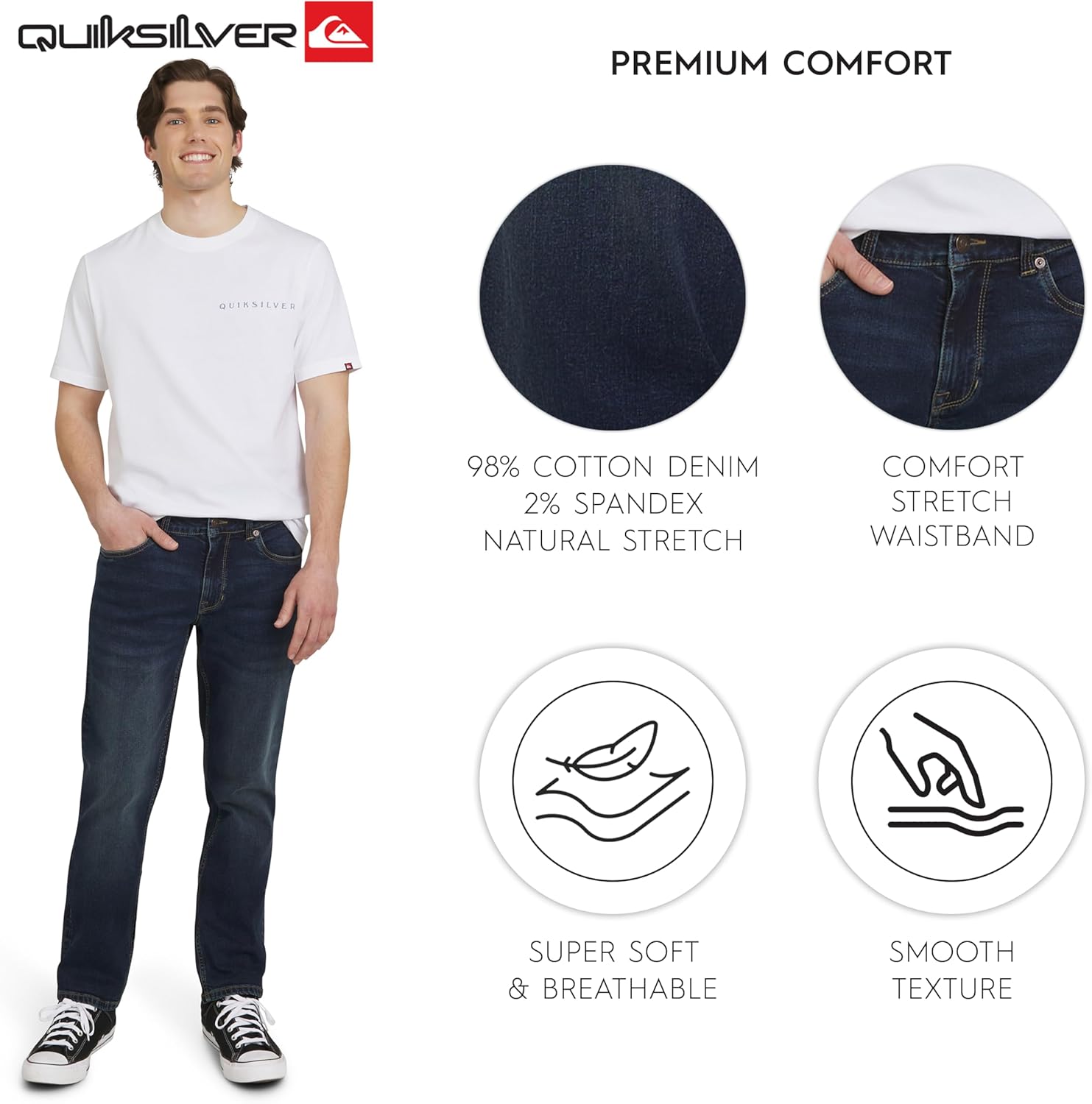 Quiksilver Men's 5 Pocket Straight Fit Stretch Waist Denim Jeans - Image 2