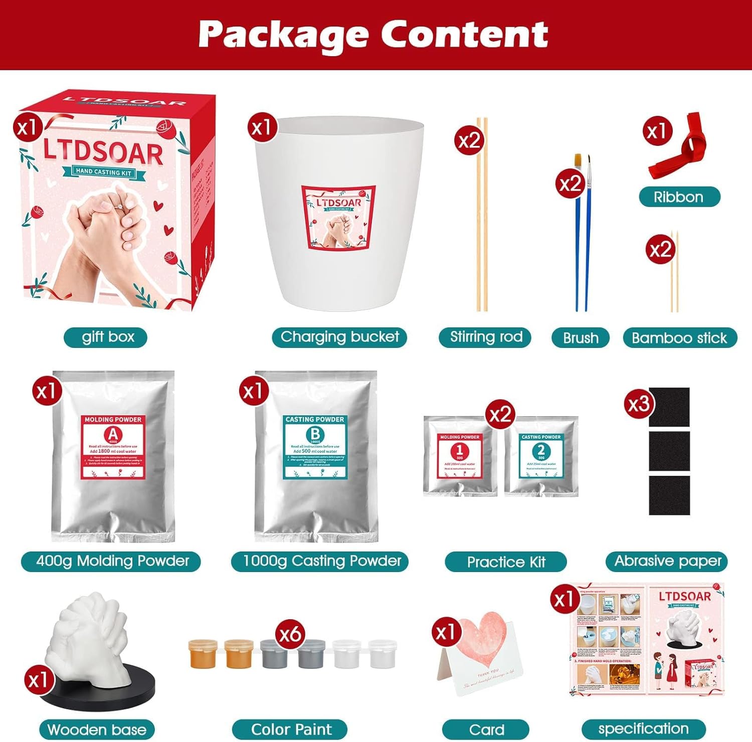 LTDSOAR Hand Casting Kit, Couples with Practice Kit, Hand Mold Kit for Adults & Kids, Romantic Anniversary Wedding Birthday for Her or Him,Boyfriend Girlfriend Unique Christmas Stocking Stuffers Gift - Image 6