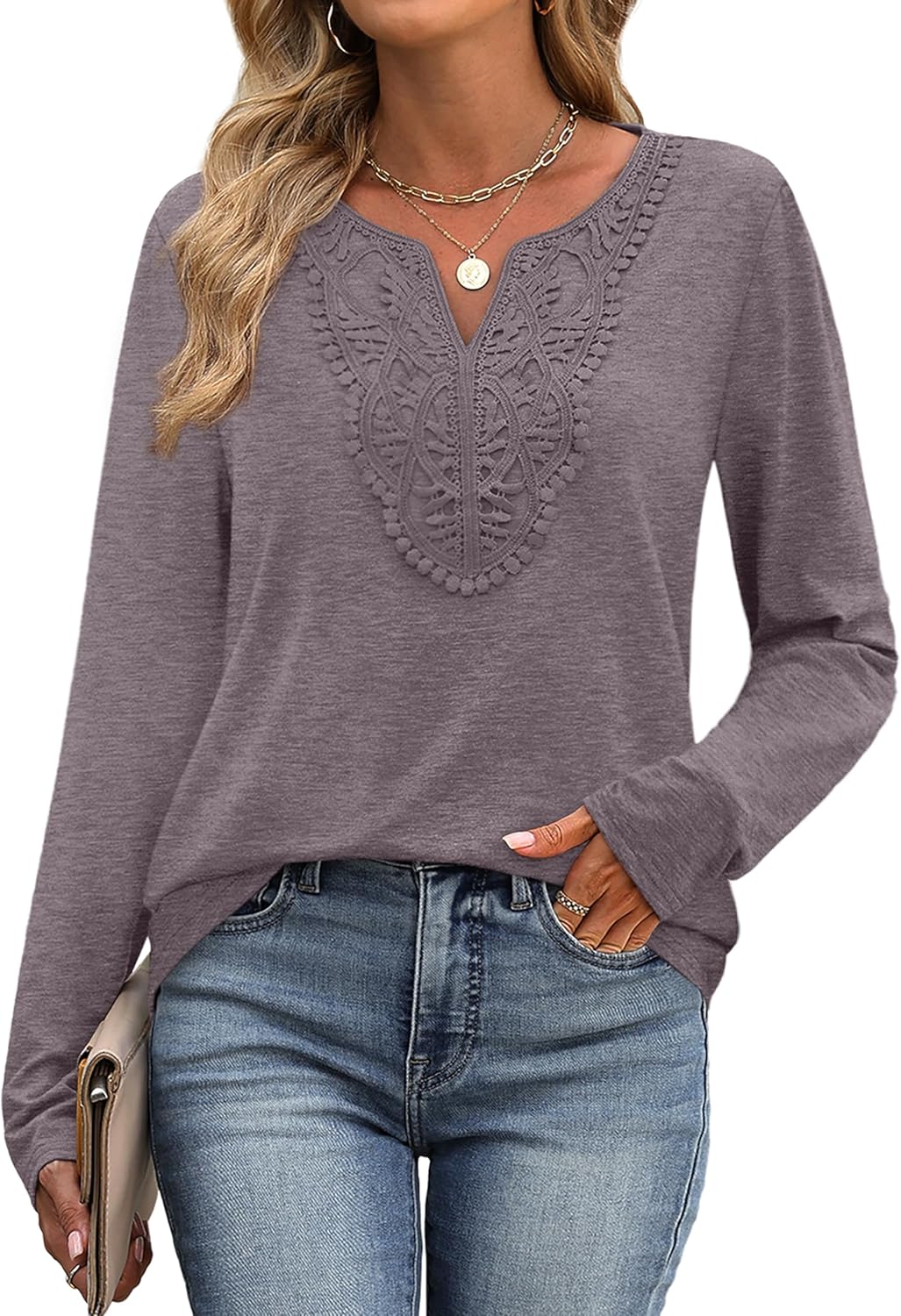 XIEERDUO Boho Tops for Women Blouses Dressy Casual V Neck Long Sleeve Shirts Fall Outfits Trendy Vacation Clothes - Image 2