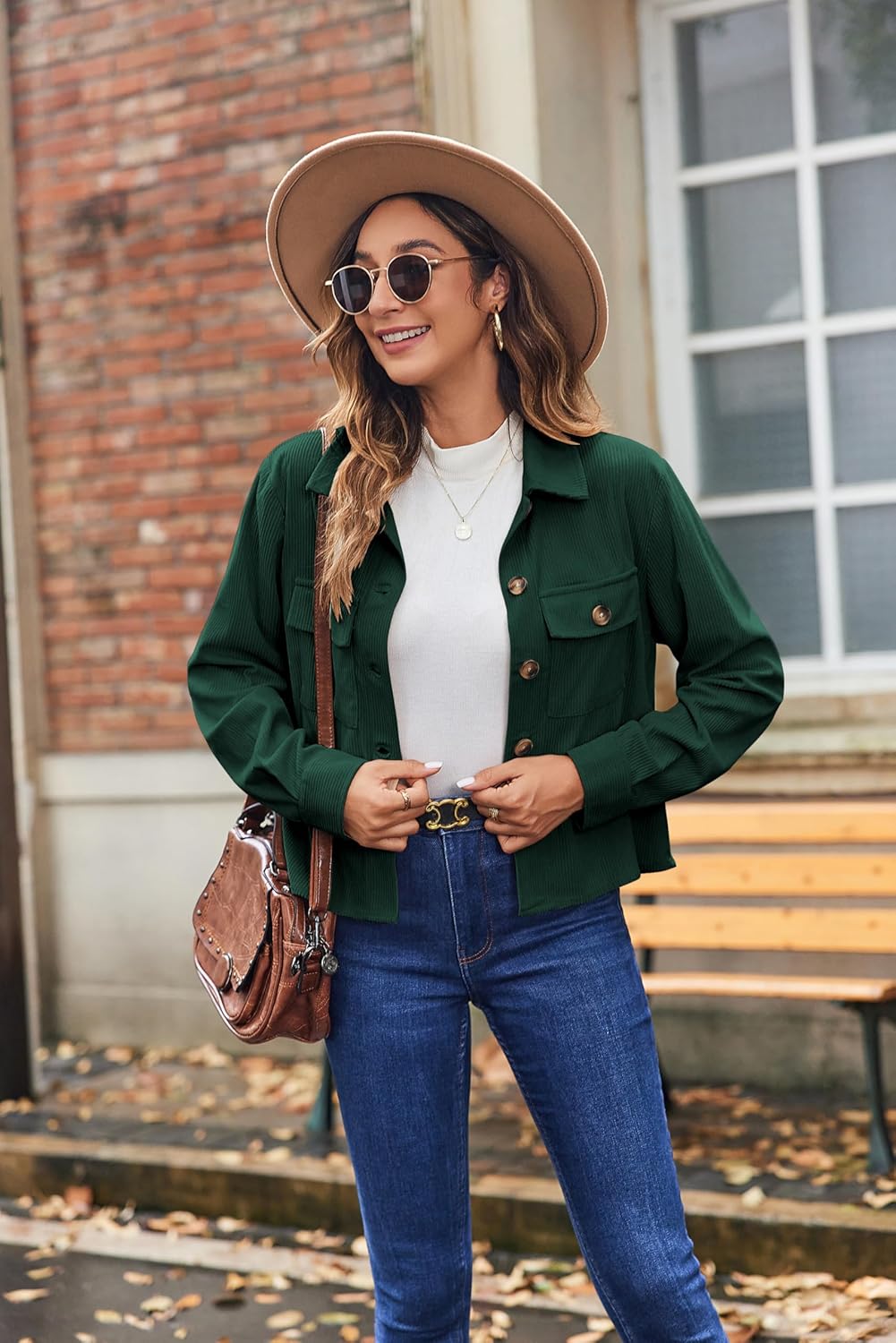 Zeagoo Womens Fashion Cropped Corduroy Shackets Button Down Jackets Tops Fall Trendy Lightweight Long Sleeve Shirts - Image 2