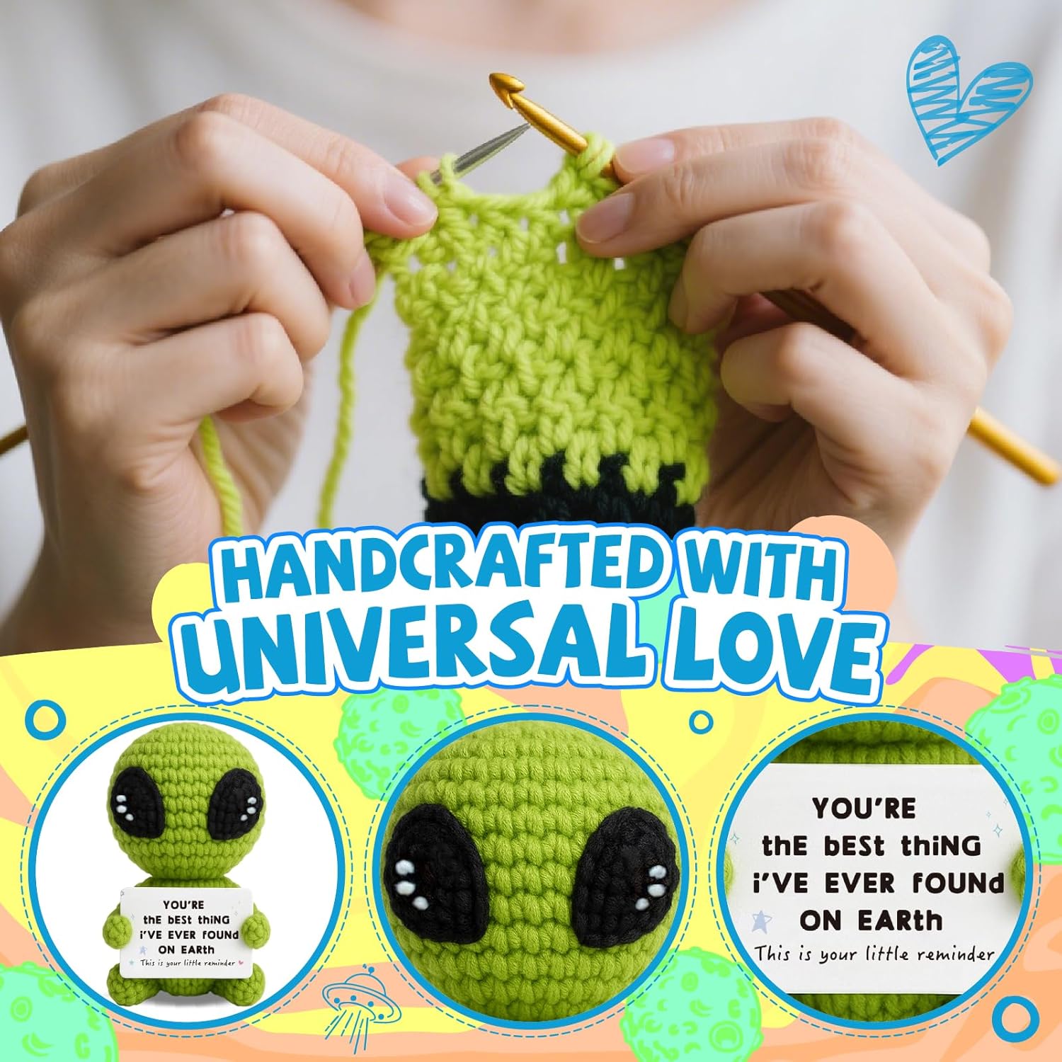 Unique Crochet Alien Gift for Boyfriend, Girlfriend, Anniversary, Valentine's Day, Birthday, Christmas Funny Romantic Gifts for Him Her to My Love Stocking Stuffers - Image 4