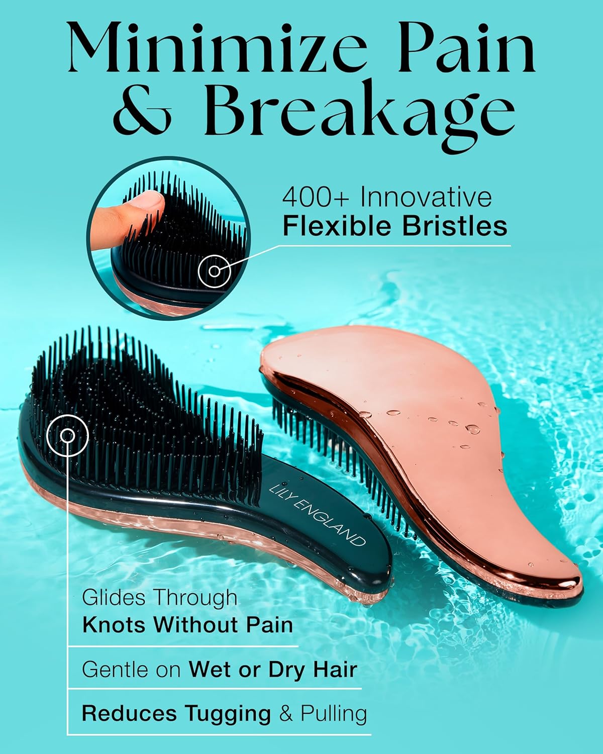 Lily England Teen Girl Gifts Trendy Stuff - Gentle Detangler Hair Brush for Curly, Thick, Straight & Natural Hair - Attractive Gift for Teen Girls with Flexible Bristles for Wet & Dry Hair, Rose-Gold - Image 3