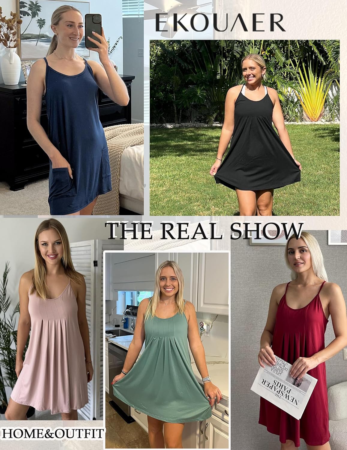 Ekouaer Women Nightgowns Sleeveless Sleepwear Spaghetti Strap Racerback Pajama Dress Nightshirt S-XXL - Image 5