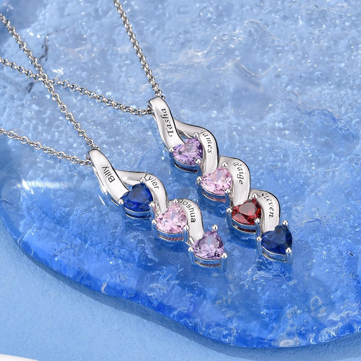 925 Sterling Silver Birthstone Necklace for Mothers with 1-6 Names Personalized Mother Necklace for Women Custom Family Pendant Necklace for Mom Grandma - Image 2