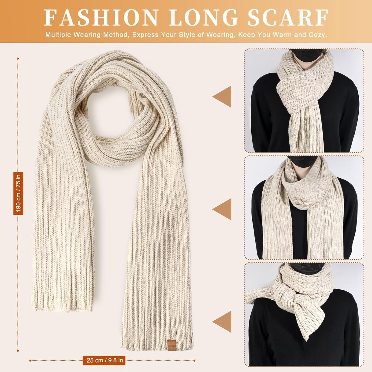 Winter Beanie Hat Scarf Gloves Set for Women, Womens Beanie with Pom Pom Long Scarf Neck Warmer Touchscreen Gloves 3 in 1 Set - Image 5
