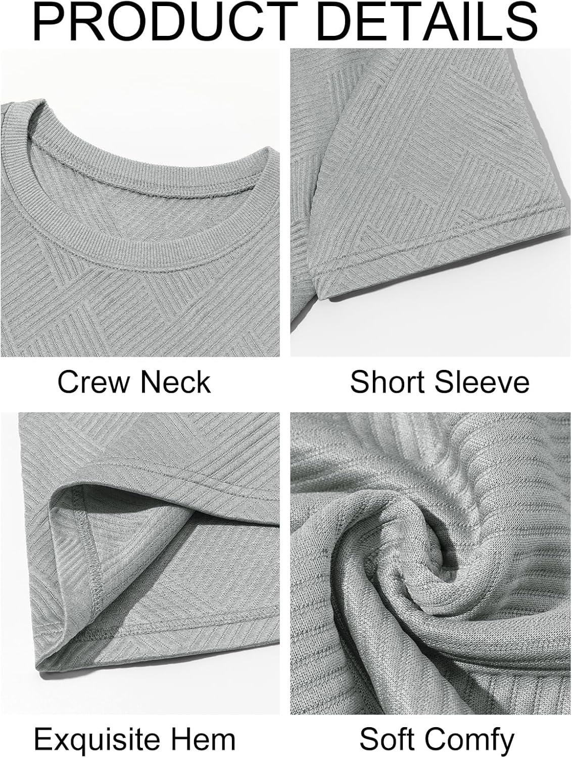Runcati Men's Casual T-Shirts Short Sleeve Crewneck Summer Stretchy Shirt Textured Jacquard Tops - Image 5