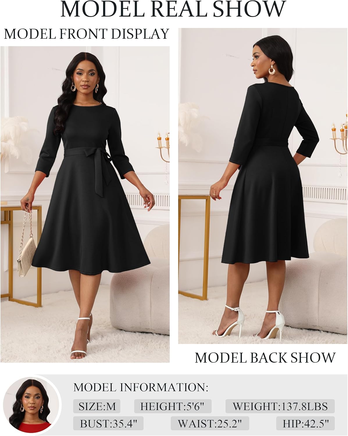 RUMIA Women's Cocktail Dresses 3/4 Sleeve Vintage Wedding Guest Dress (XS-3XL) - Image 2