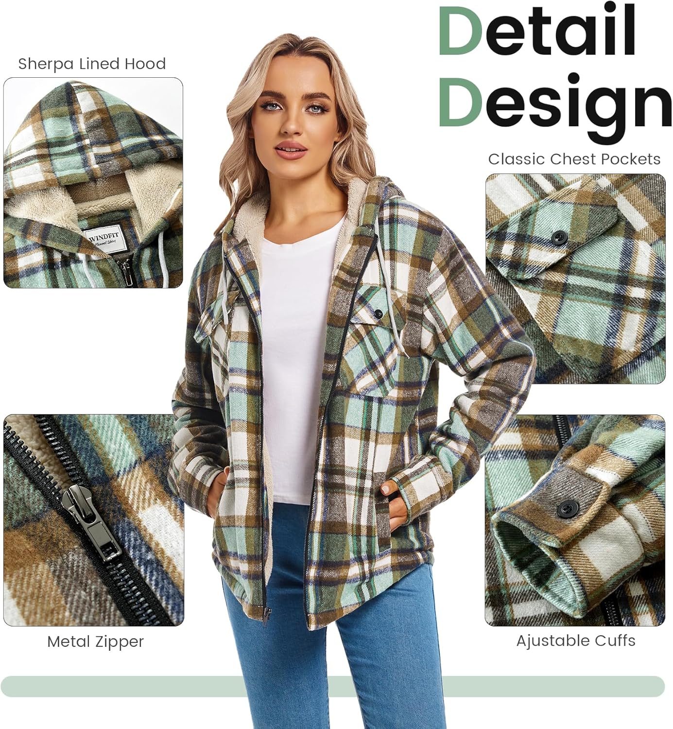Women's Full Zip Fleece Flannel Jacket Plaid Sherpa Lined Jacket for Women - Image 5