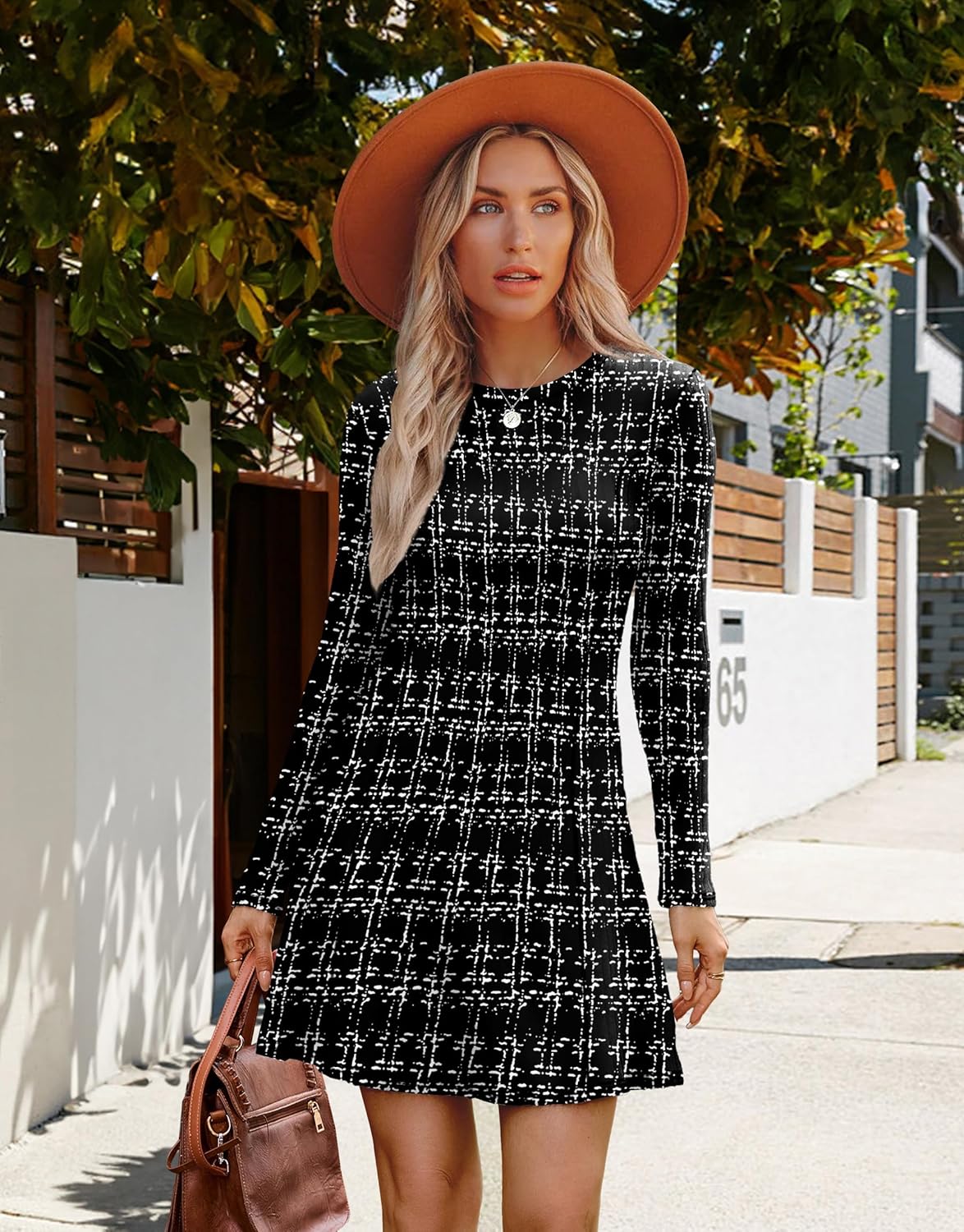 OFEEFAN Fall Dresses for Women 2025 Long Sleeve Crew Neck Sweater Dress - Image 4