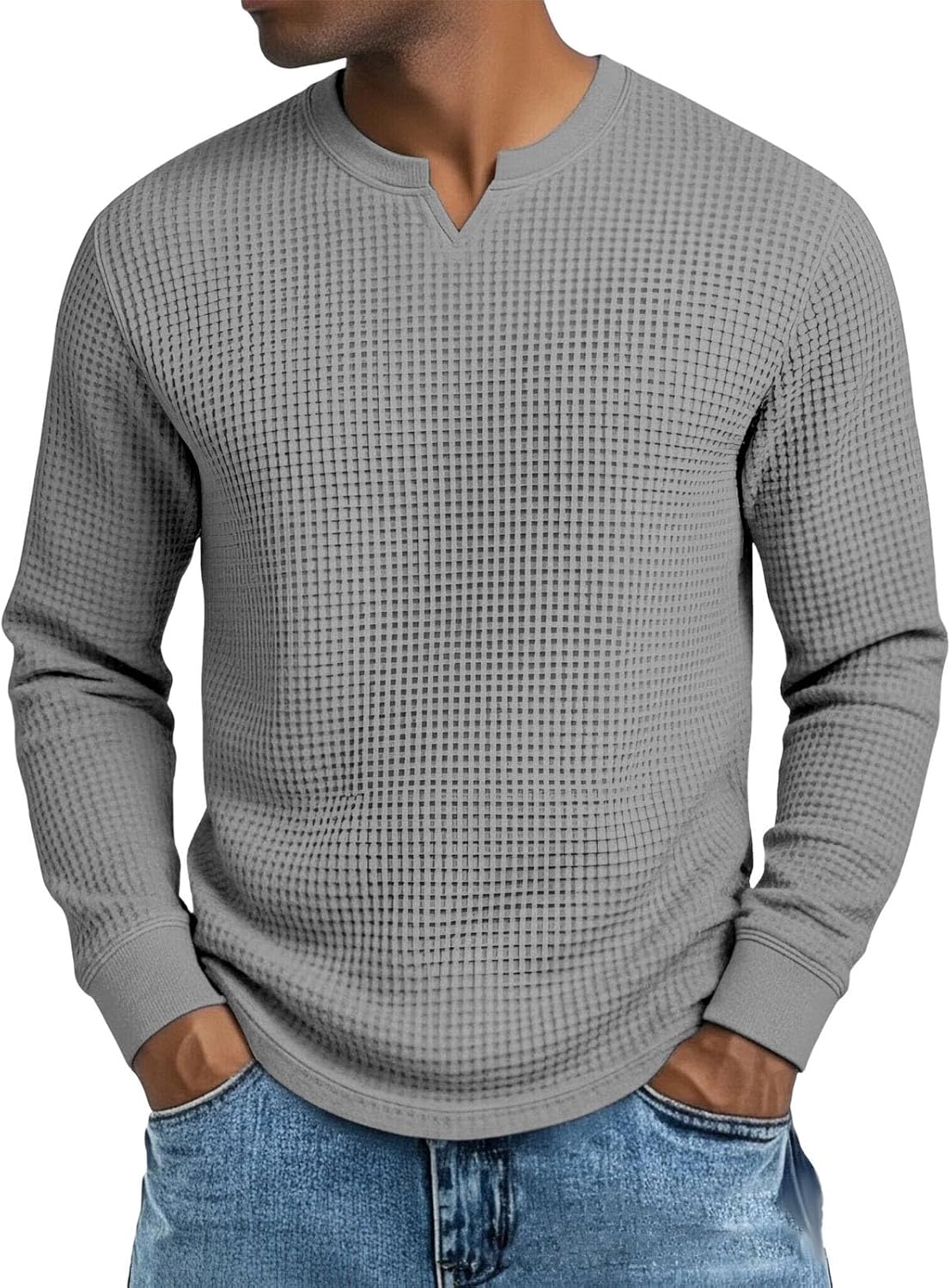 Mokaloha Mens Waffle Henley Shirts Long Sleeve T-Shirt V Neck Casual Stylish Classic Pullover Shirt Basic Solid Tee