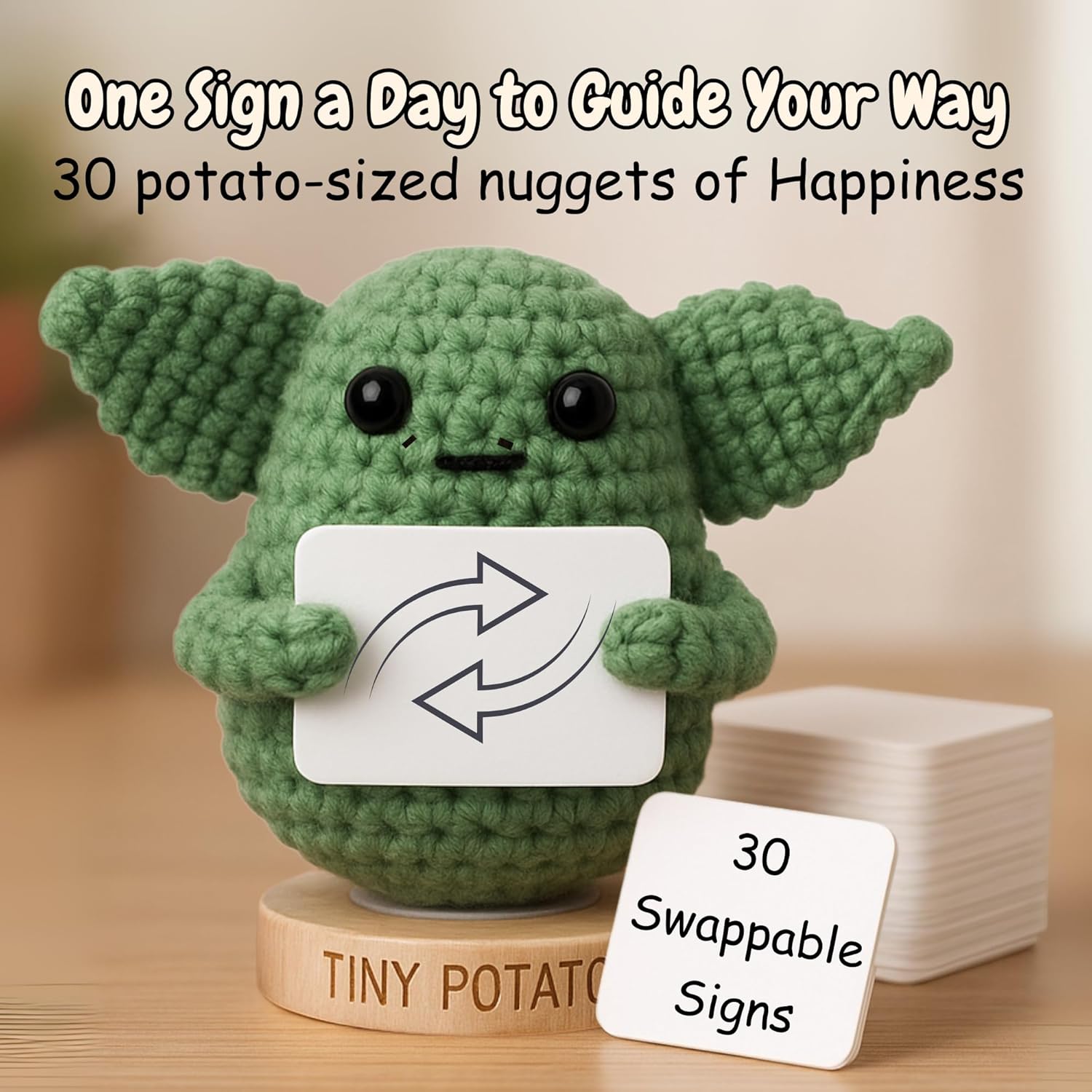 Handmade Baby Yoda Positive Crochet with 30 Fun Affirmations - Funny Friendship Gift for Christmas, Birthday Gifts for Women | Small Stocking Stuffers Starwars Present Idea for Friends, BFF, Coworker - Image 4