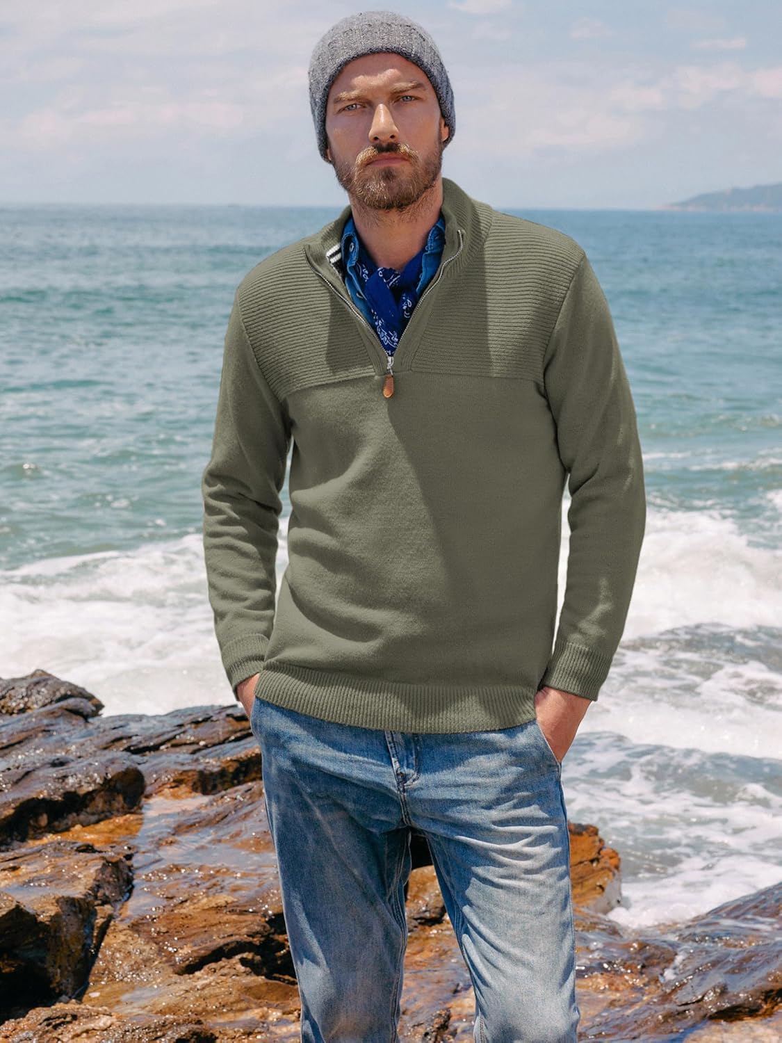 PJ PAUL JONES Men's Quarter Zip Sweater Slim Fit Casual Pullover Sweater Mock Neck Polo Sweaters - Image 4