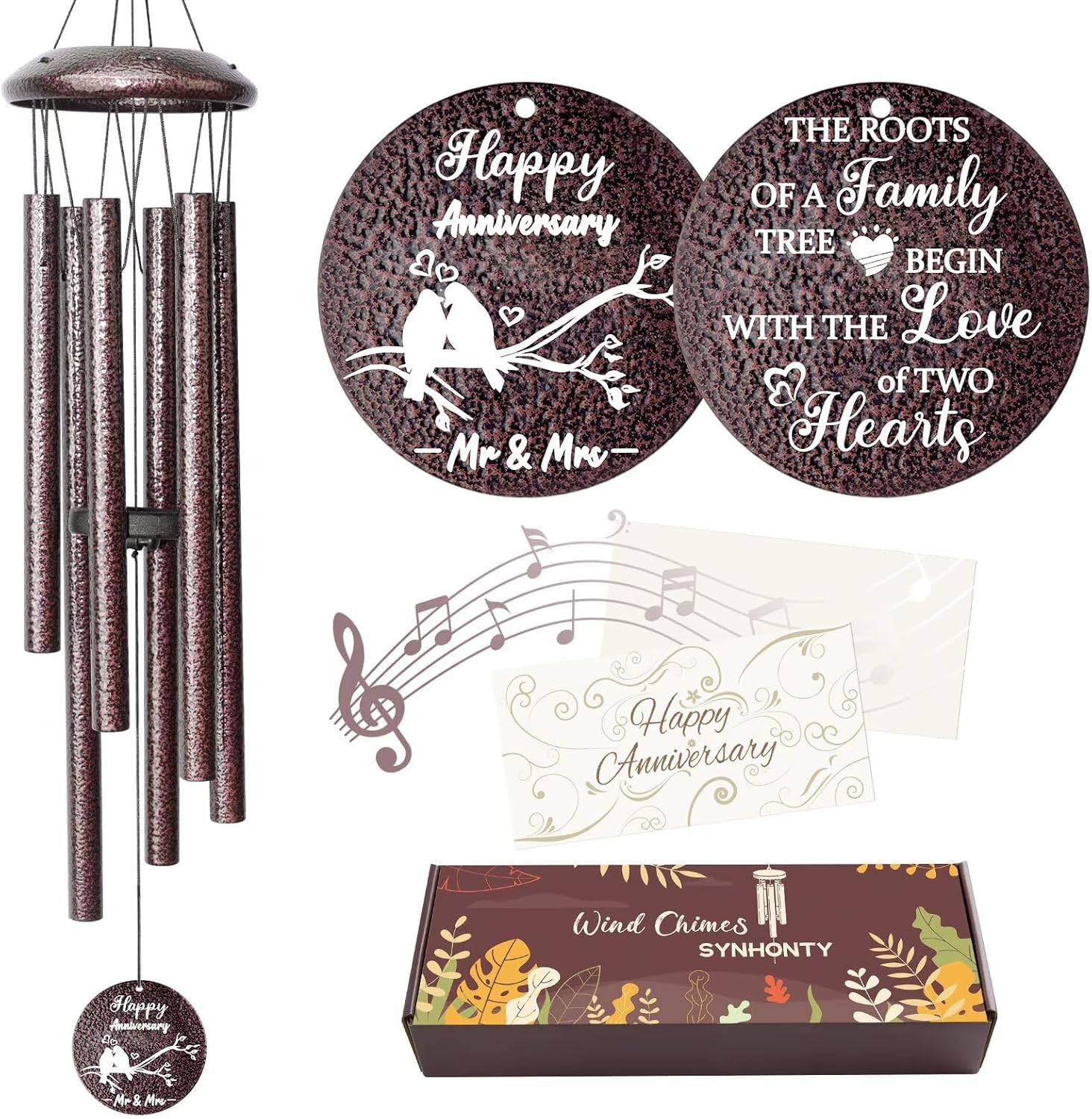 Anniversary Wind Chimes Gifts for Men Women, 25" Wind Chimes Romantic Gift for Couple, Parents, Wife, Husband, Friends, Happy Anniversary Decorations