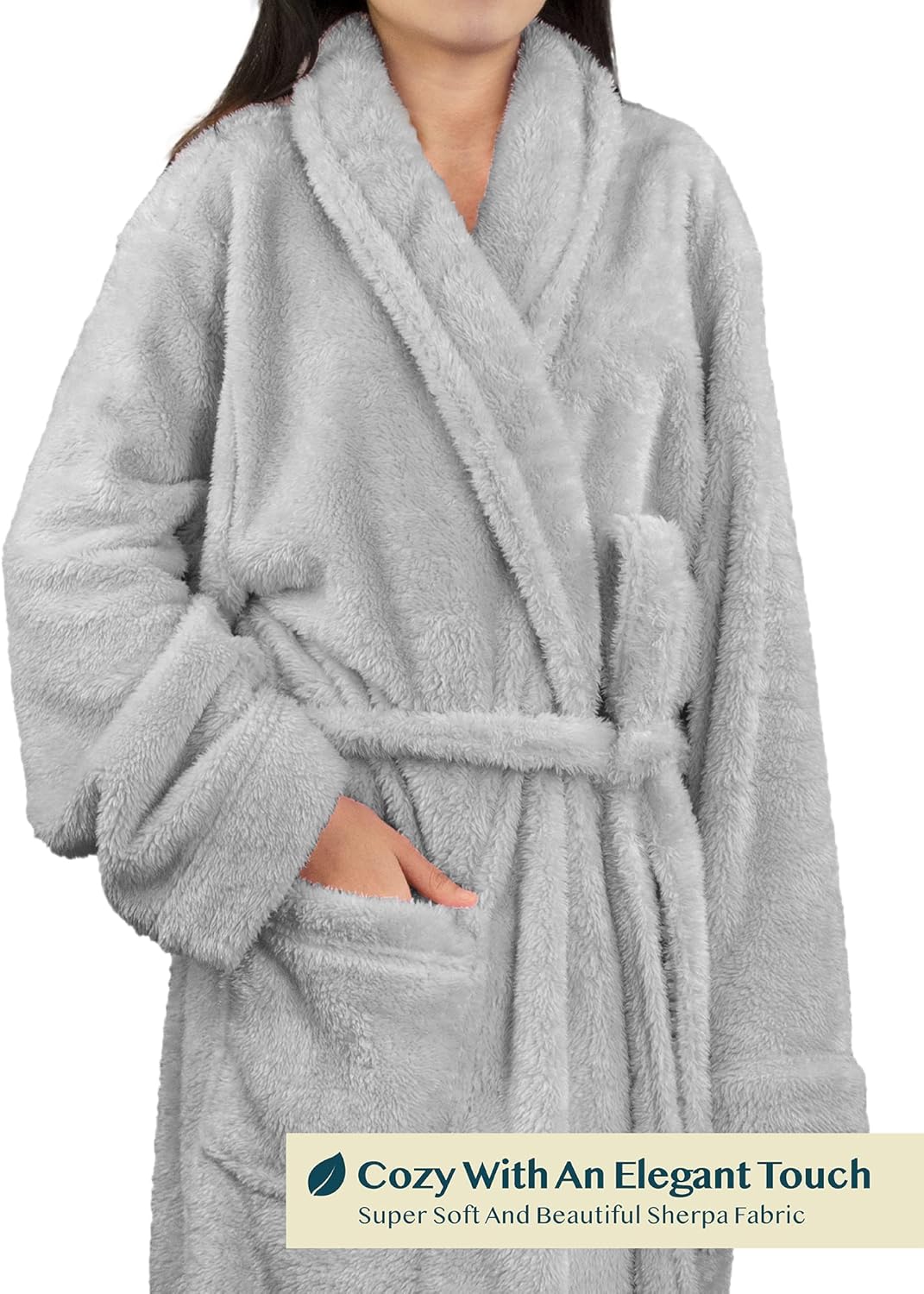 PAVILIA Premium Womens Plush Soft Robe Fluffy, Warm, Fleece Sherpa Shaggy Bathrobe - Image 3