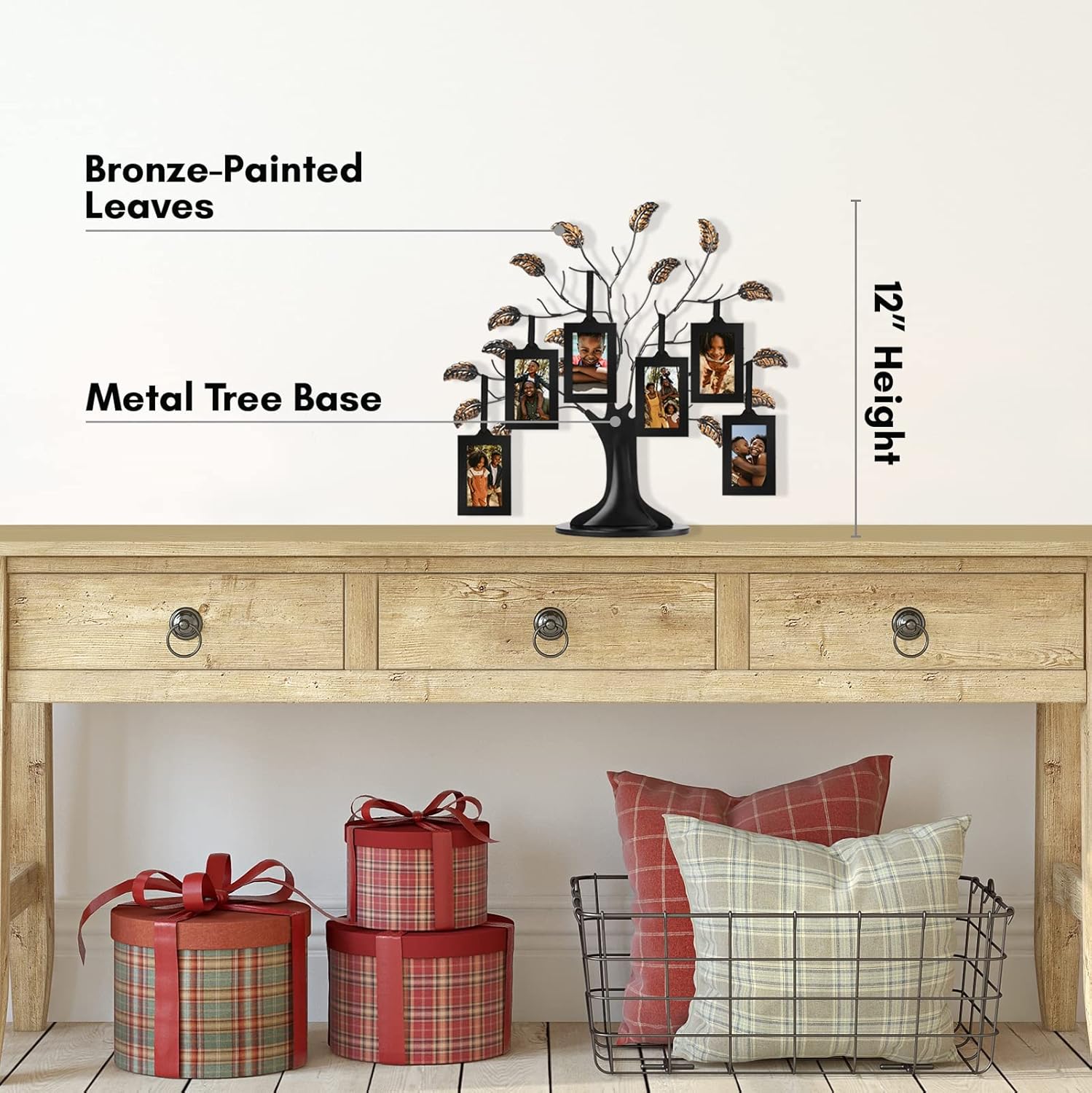 Americanflat Family Tree Picture Frame - Includes 6 Hanging 2x3 Picture Frames - Adjustable Ribbon Tassels - Ideal as Mother’s Day Gifts, Birthday Gifts, or Christmas Decor - Black and Bronze - Image 3