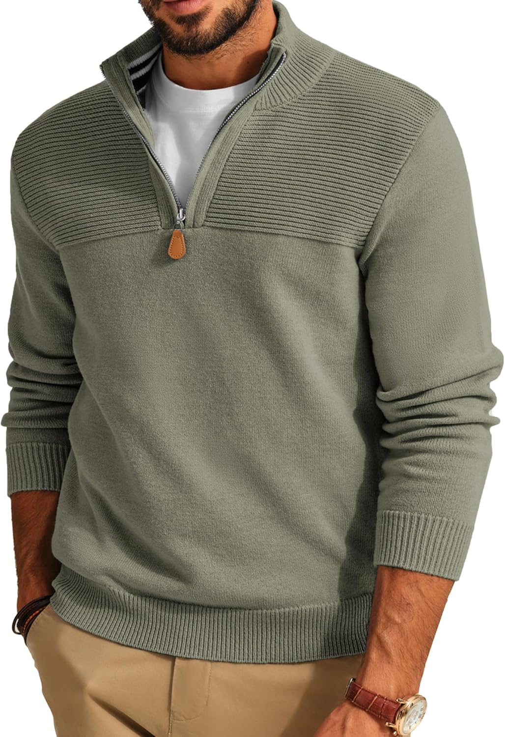 PJ PAUL JONES Men's Quarter Zip Sweater Slim Fit Casual Pullover Sweater Mock Neck Polo Sweaters
