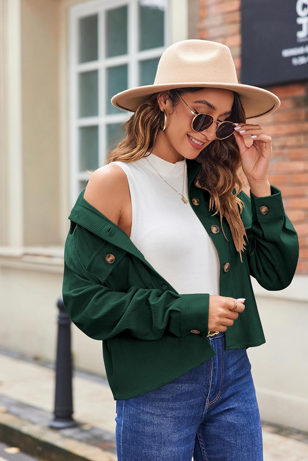Zeagoo Womens Fashion Cropped Corduroy Shackets Button Down Jackets Tops Fall Trendy Lightweight Long Sleeve Shirts - Image 4