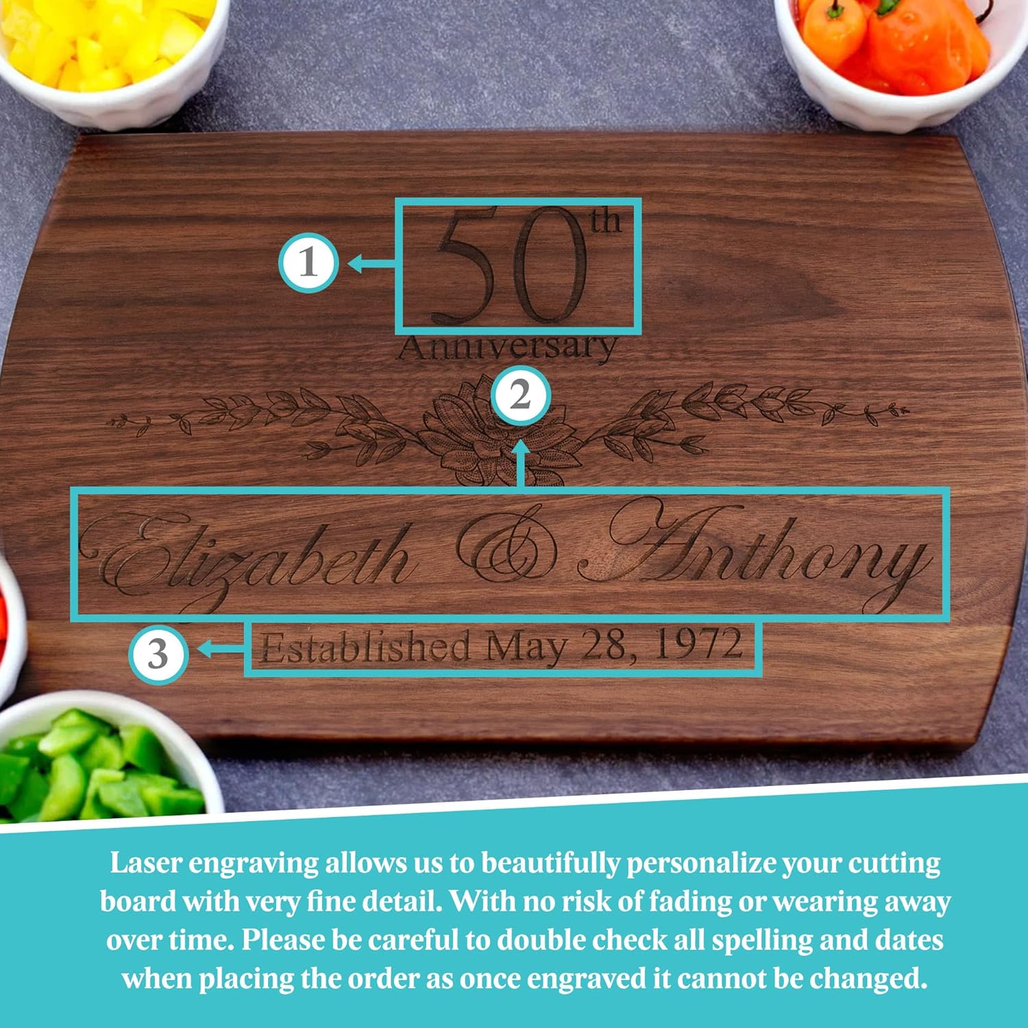 Personalized Cutting Board - 4 Sizes Engraved Charcuterie Board- Anniversary or Christmas Gift, Anniversary Present for Parents Laser Engraved Custom Unique Keepsake - Image 6