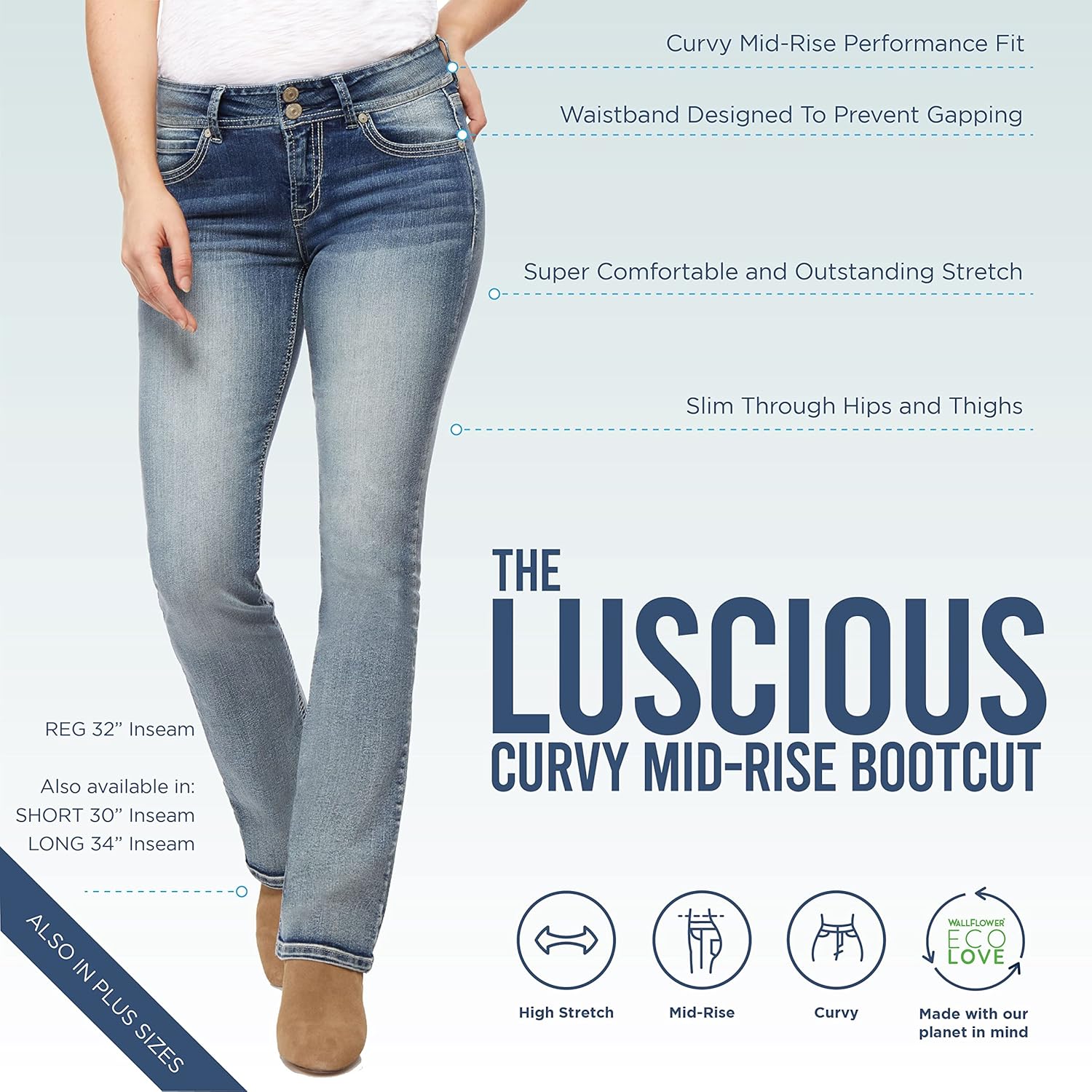 WallFlower Luscious Curvy Bootcut Jeans for Women, Mid-Rise Insta Stretch Denim, Size-Inclusive Juniors Jeans, Sizes 0 to 24 - Image 4