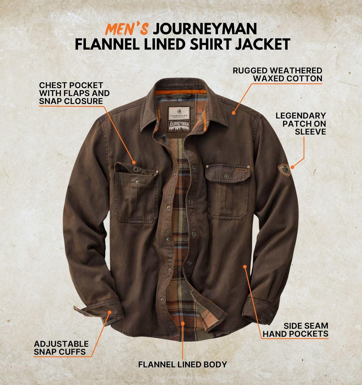 Legendary Whitetails Men's Flannel Lined Shirt Jacket Waxed Cotton Water Resistant - Image 2