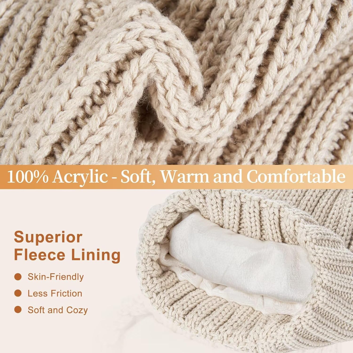Winter Beanie Hat Scarf Gloves Set for Women, Womens Beanie with Pom Pom Long Scarf Neck Warmer Touchscreen Gloves 3 in 1 Set - Image 2