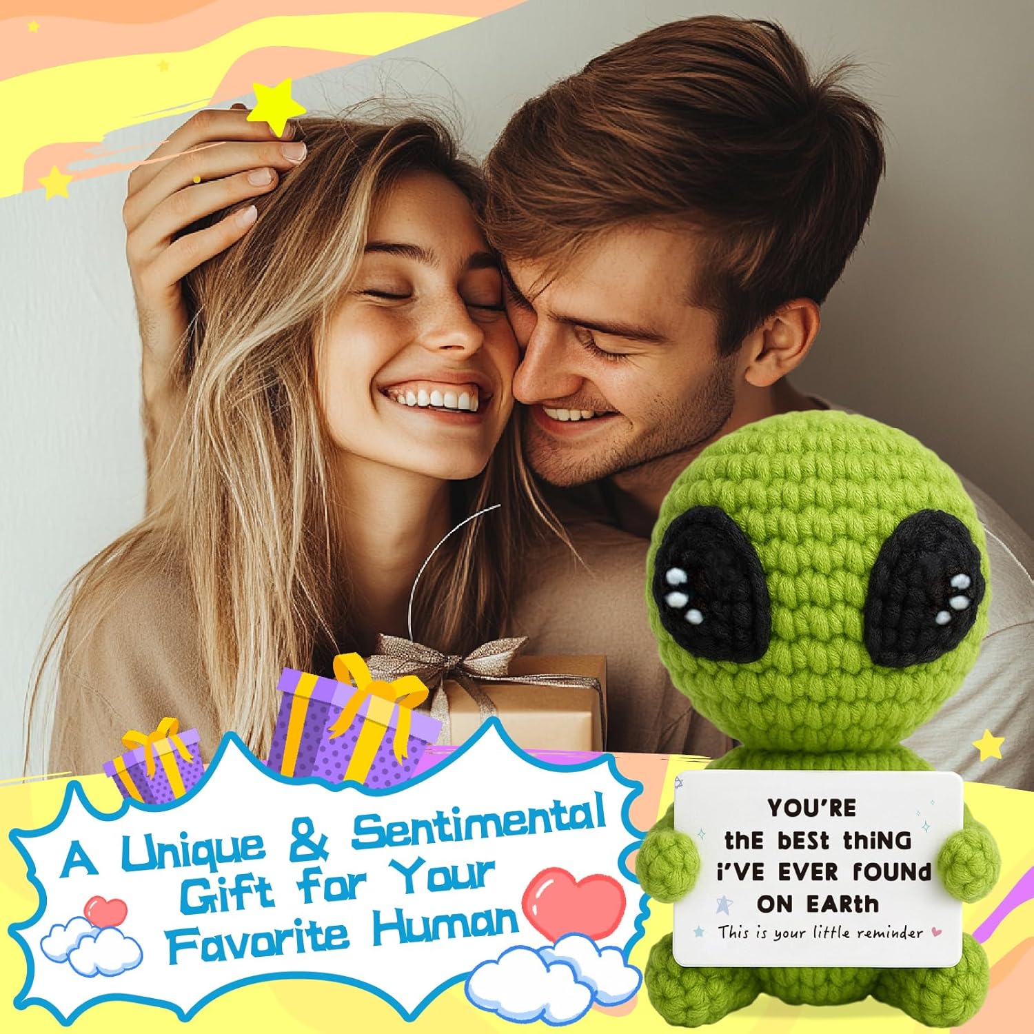 Unique Crochet Alien Gift for Boyfriend, Girlfriend, Anniversary, Valentine's Day, Birthday, Christmas Funny Romantic Gifts for Him Her to My Love Stocking Stuffers - Image 5