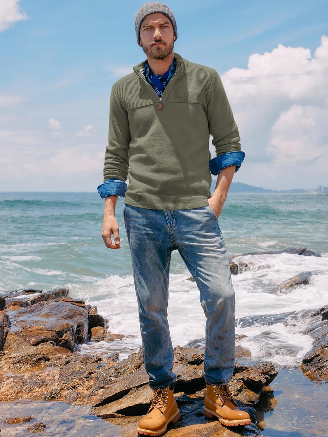 PJ PAUL JONES Men's Quarter Zip Sweater Slim Fit Casual Pullover Sweater Mock Neck Polo Sweaters - Image 6