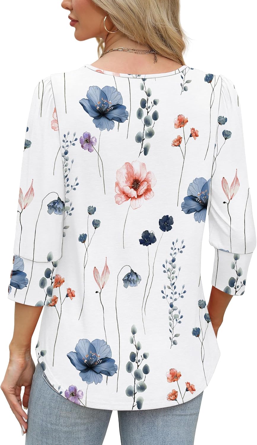 WIHOLL 3/4 Length Sleeve Womens Tops with Button Cuffs Dressy Casual V Neck Summer Outfits Early Fall Fashion Clothes 2025 - Image 5