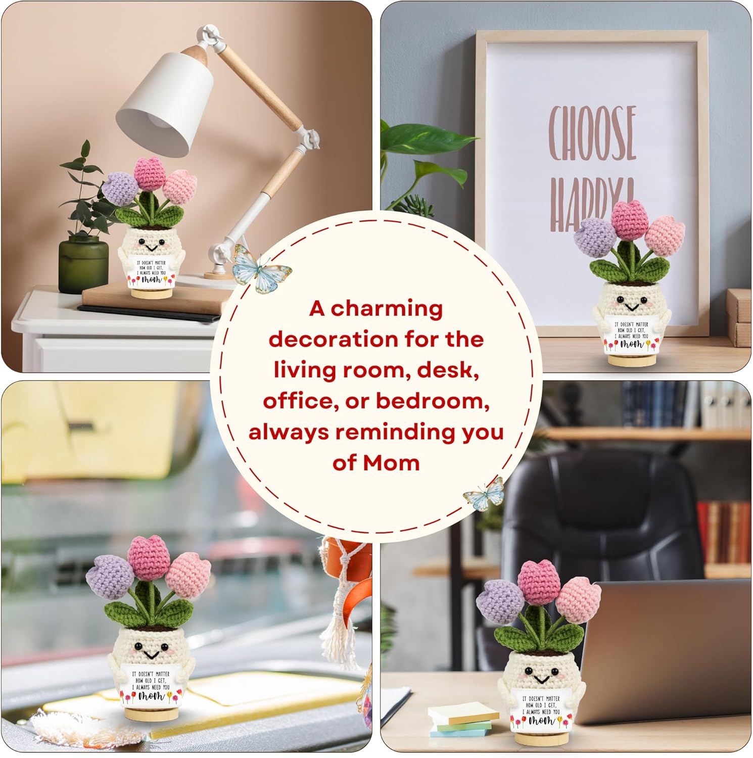 Gifts for Mom from Daughter Son - Cute Christmas, Mothers Day, Birthday Gifts for Moms - 5.51'' x 4.13'' Knitted Positive Tulip Flowers Mom Crochet Doll - Image 6