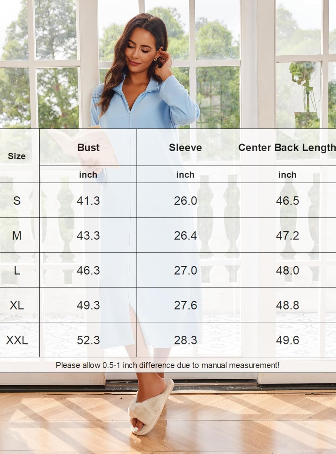 Ekouaer Women Zipper Robe Long Sleeves House Coat Soft Bathrobe Sleepwear with Pockets Housecoat Loungewear - Image 6