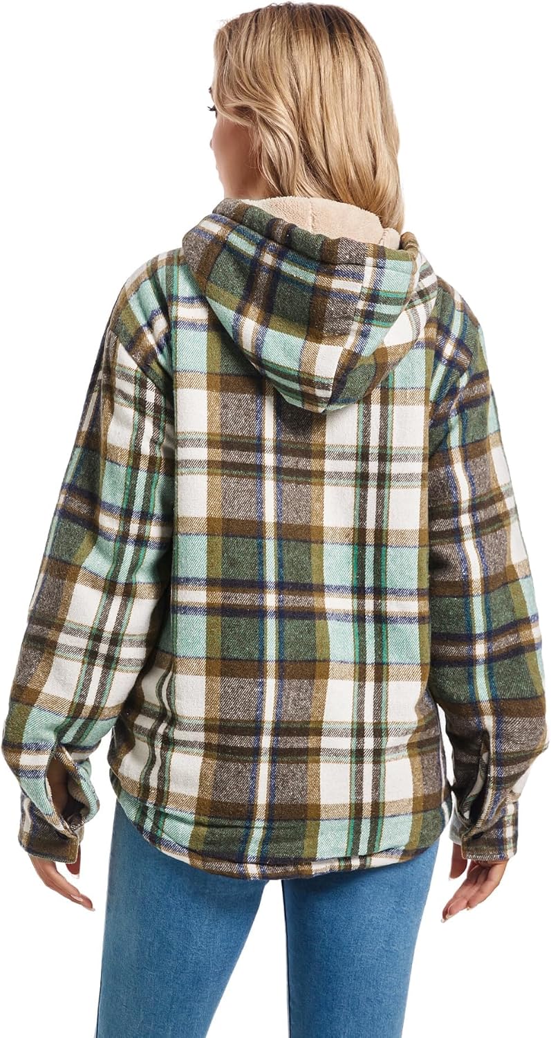 Women's Full Zip Fleece Flannel Jacket Plaid Sherpa Lined Jacket for Women - Image 4