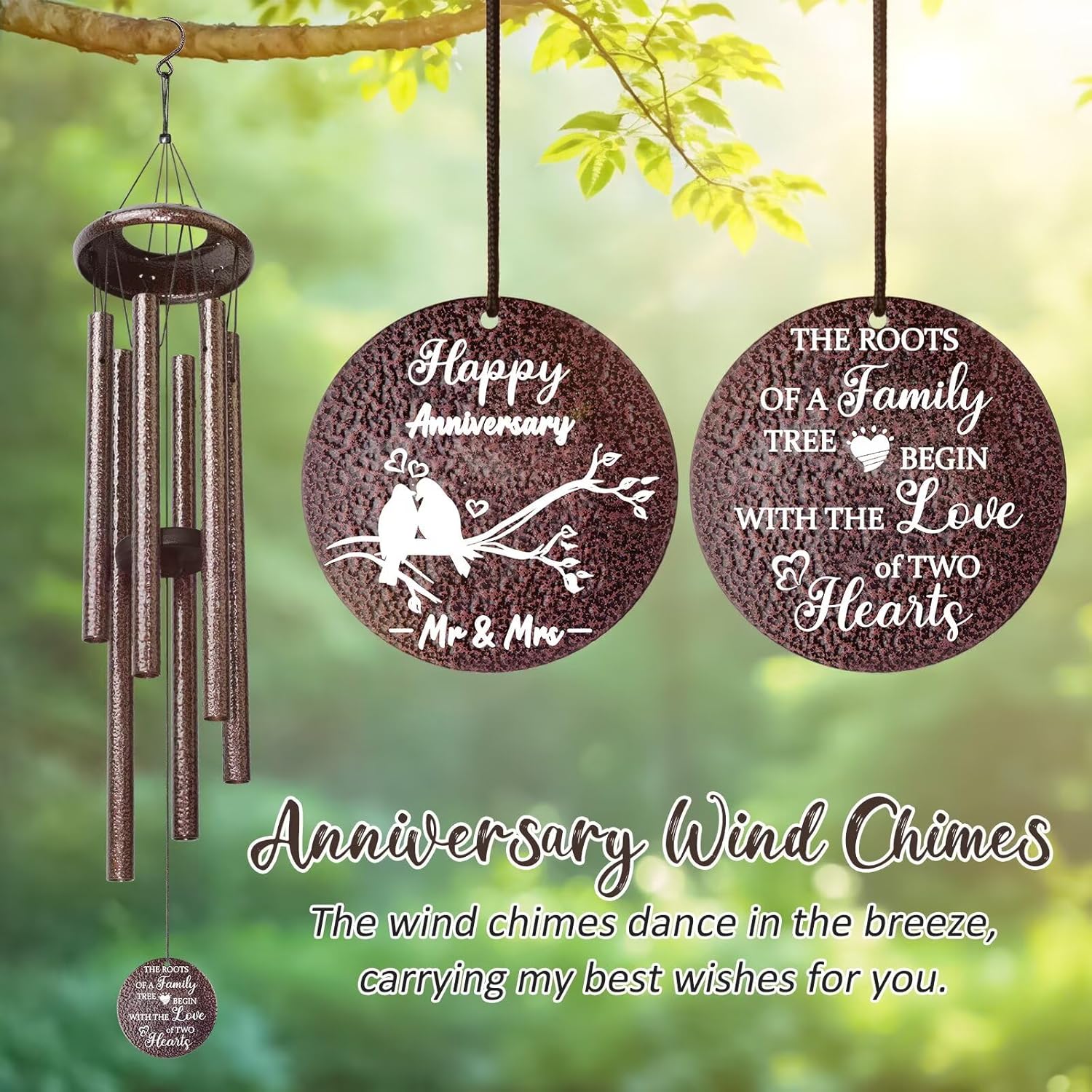 Anniversary Wind Chimes Gifts for Men Women, 25" Wind Chimes Romantic Gift for Couple, Parents, Wife, Husband, Friends, Happy Anniversary Decorations - Image 3