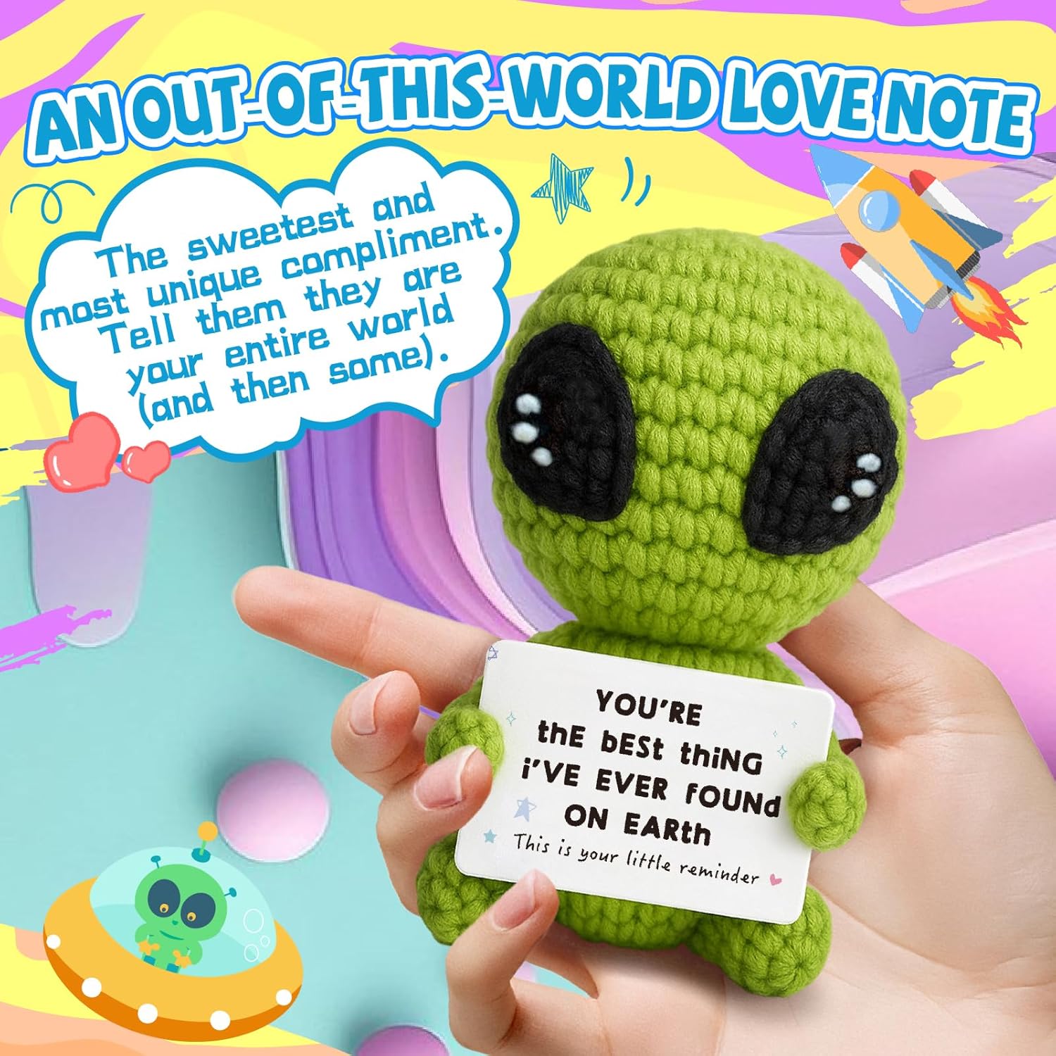 Unique Crochet Alien Gift for Boyfriend, Girlfriend, Anniversary, Valentine's Day, Birthday, Christmas Funny Romantic Gifts for Him Her to My Love Stocking Stuffers - Image 2