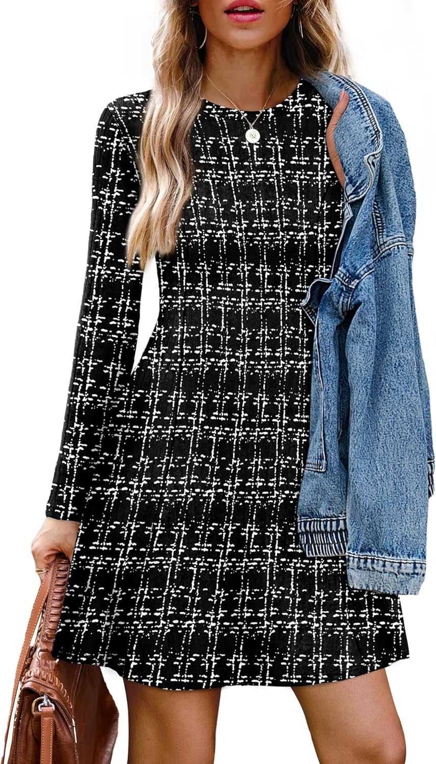 OFEEFAN Fall Dresses for Women 2025 Long Sleeve Crew Neck Sweater Dress - Image 2